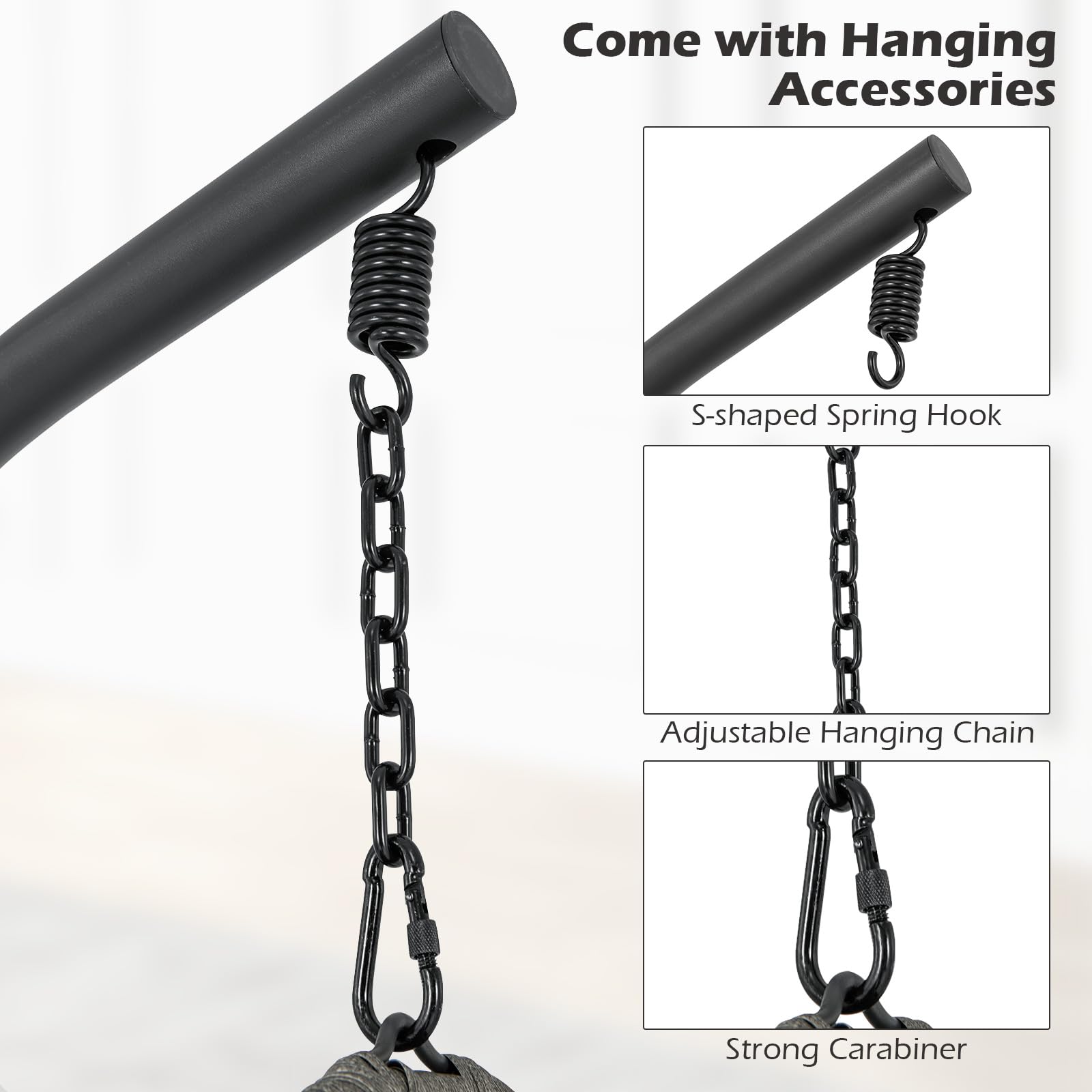 Giantex Swing Egg Chair Outdoor - PE Rattan Hammock Chair with Soft Pillow, Cushion, Metal Frame, Hanging Accessories