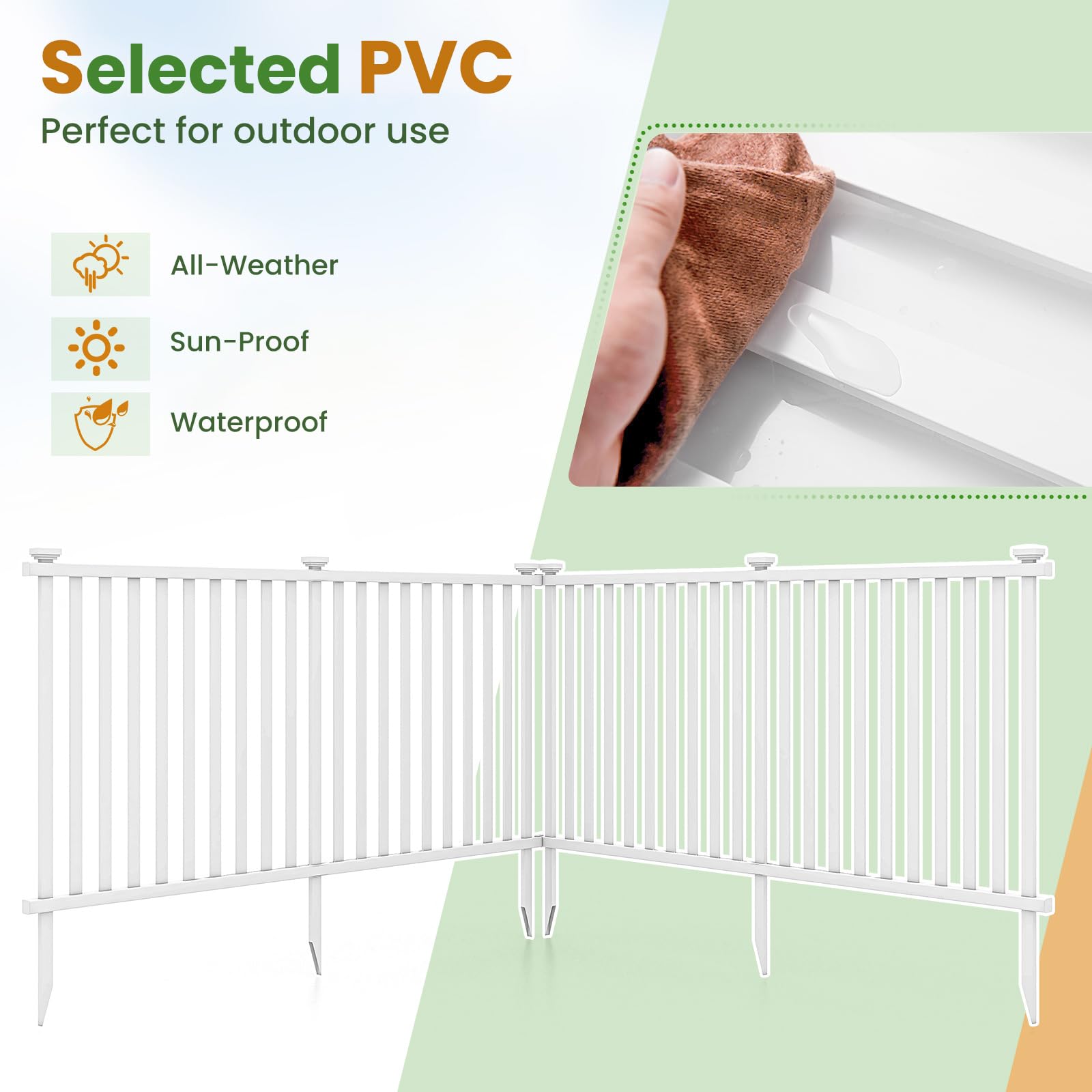 Giantex White Picket Fence - 2 Panels, 80''W x 37.5''H Decorative Outdoor Garden Fence