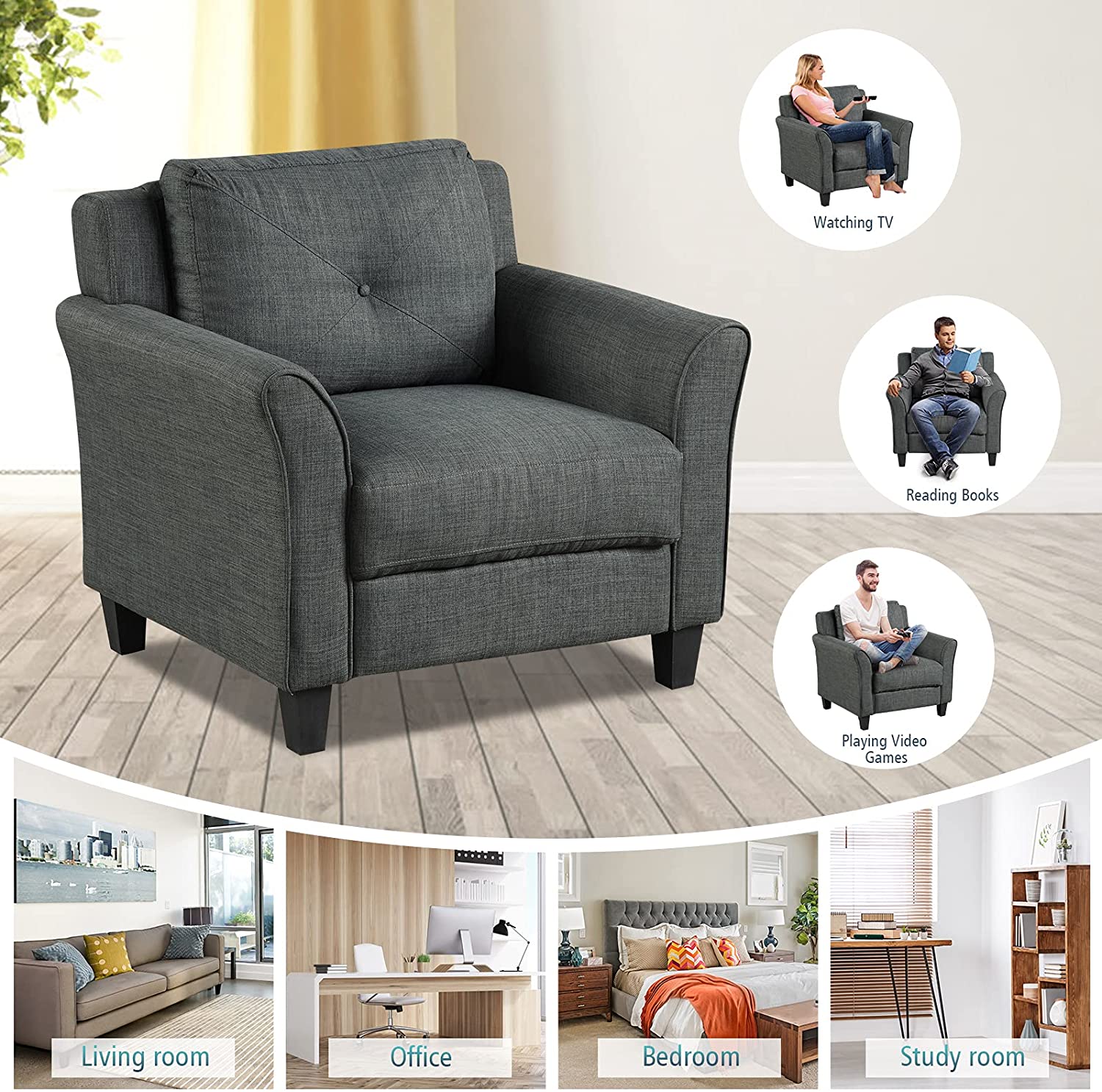 Giantex Leisure Arm Chair with Button Tufting Back Cushion