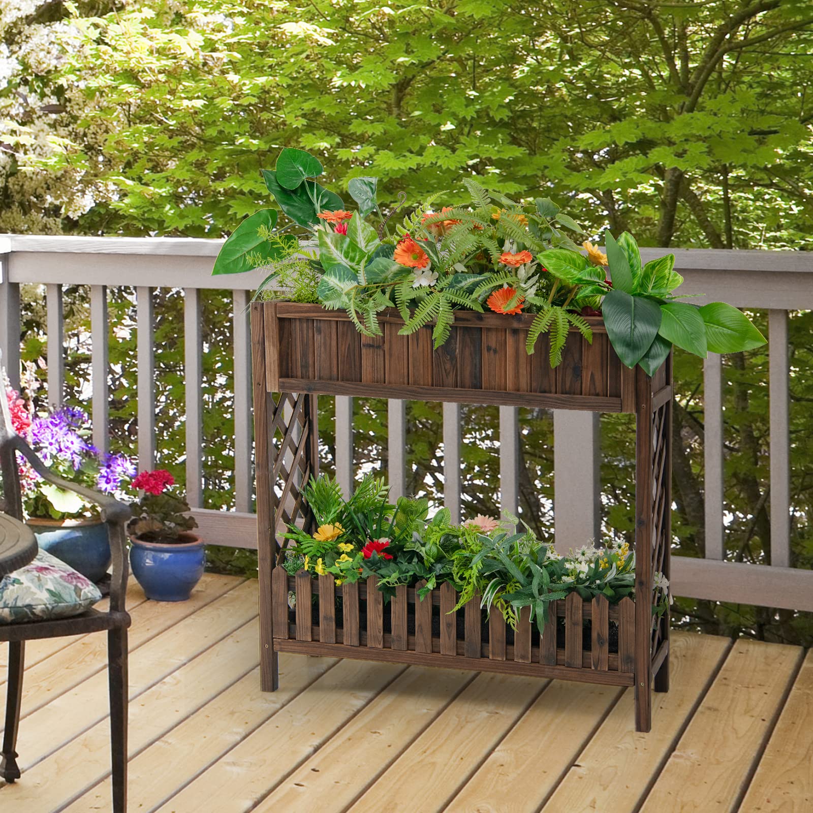 Giantex Planter Raised Bed, Elevated Potted Plant Rack(Brown)