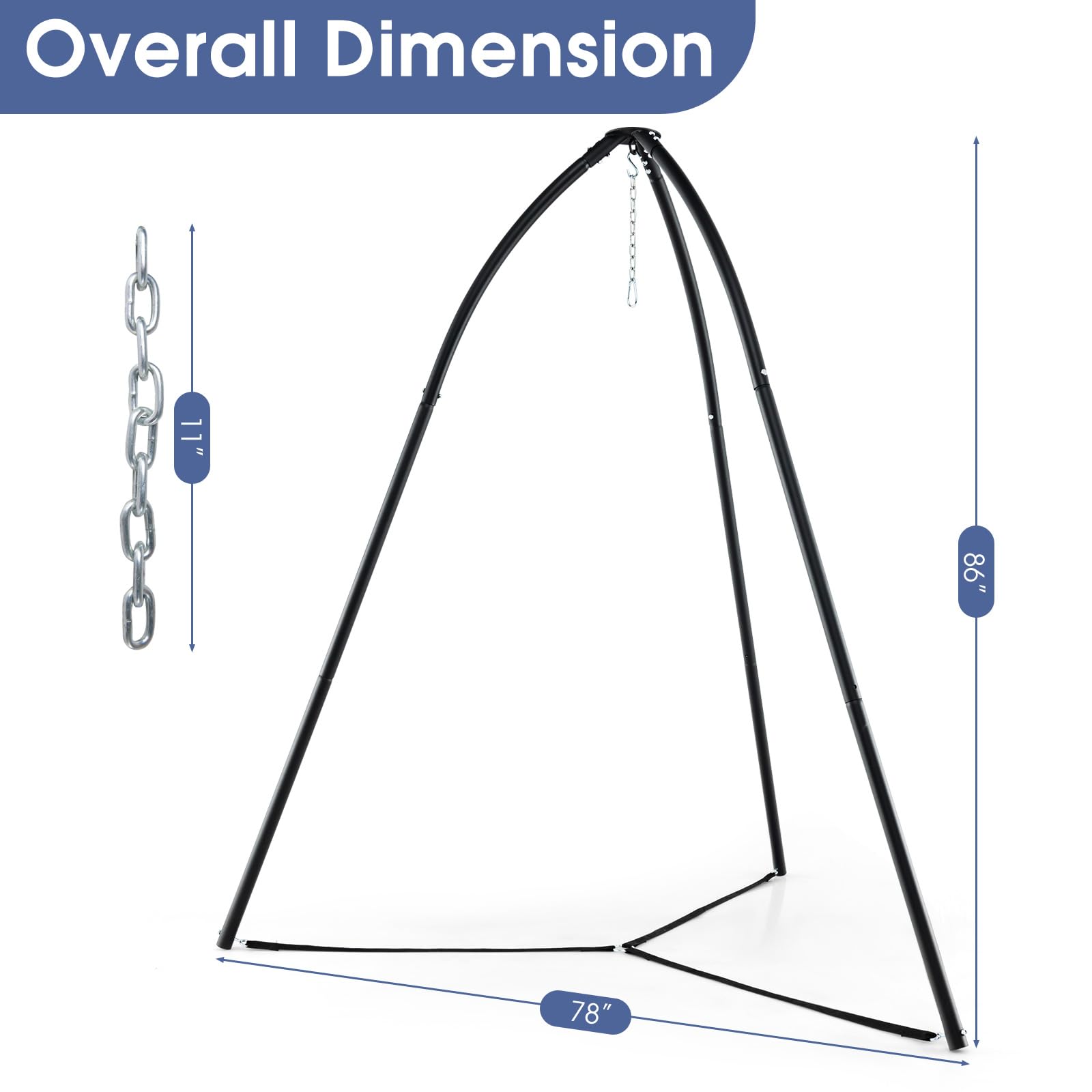 Giantex Metal Hammock Stand for Outside - Tripod Hanging Chair Stand Only, 78” x 86” Indoor Outdoor Swing Stand for Patio