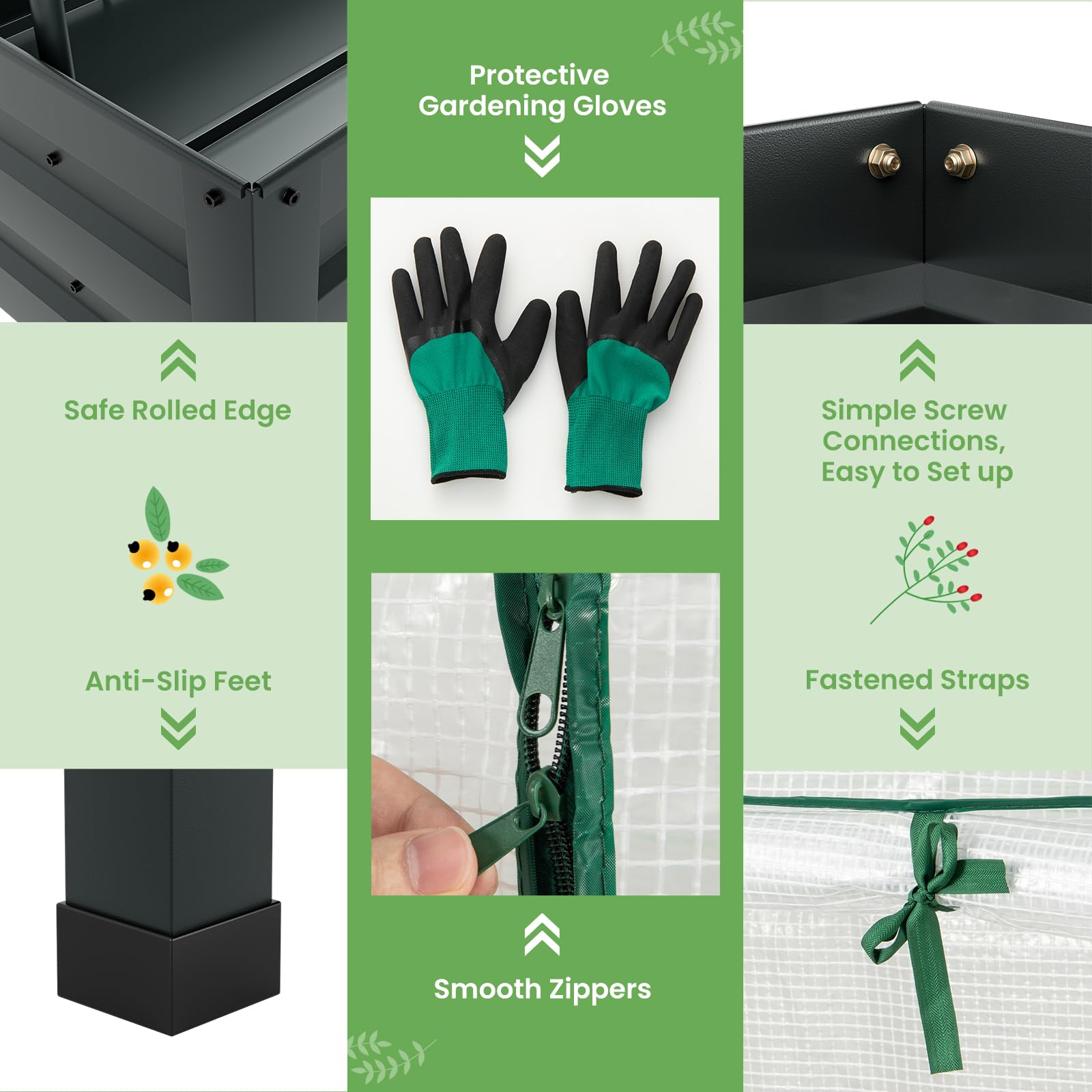 Giantex 3-in-1 Raised Garden Bed with Greenhouse Cover & Trellis Rope, 46”x23.5”x59” Raised Bed for Flower Herb Vegetable