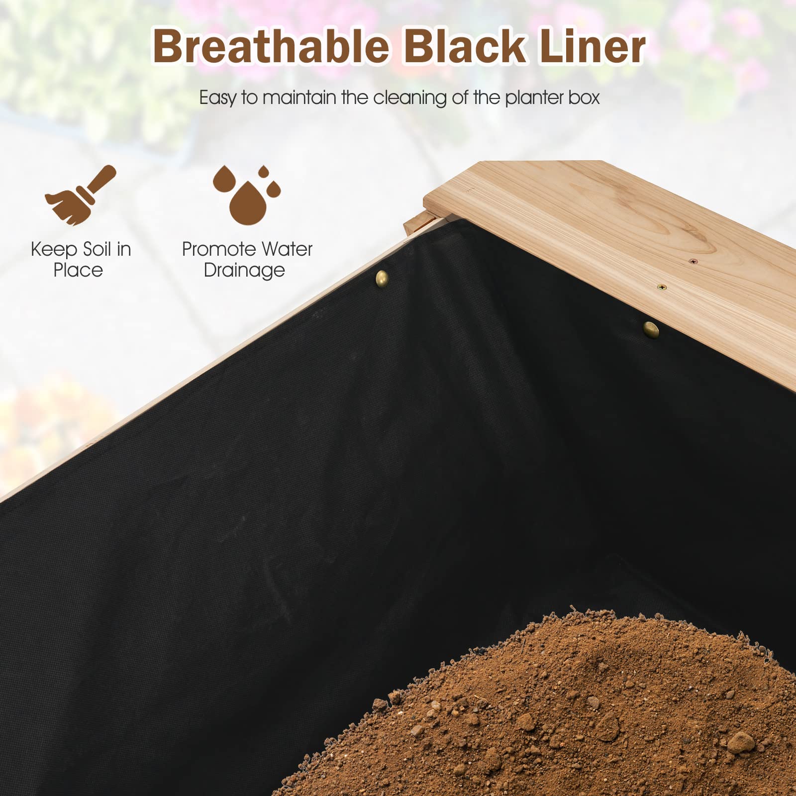 Giantex Plant Raised Bed 2 Tiers Garden Bed, Outdoor Fir Wood Plant Container with Storage Shelf