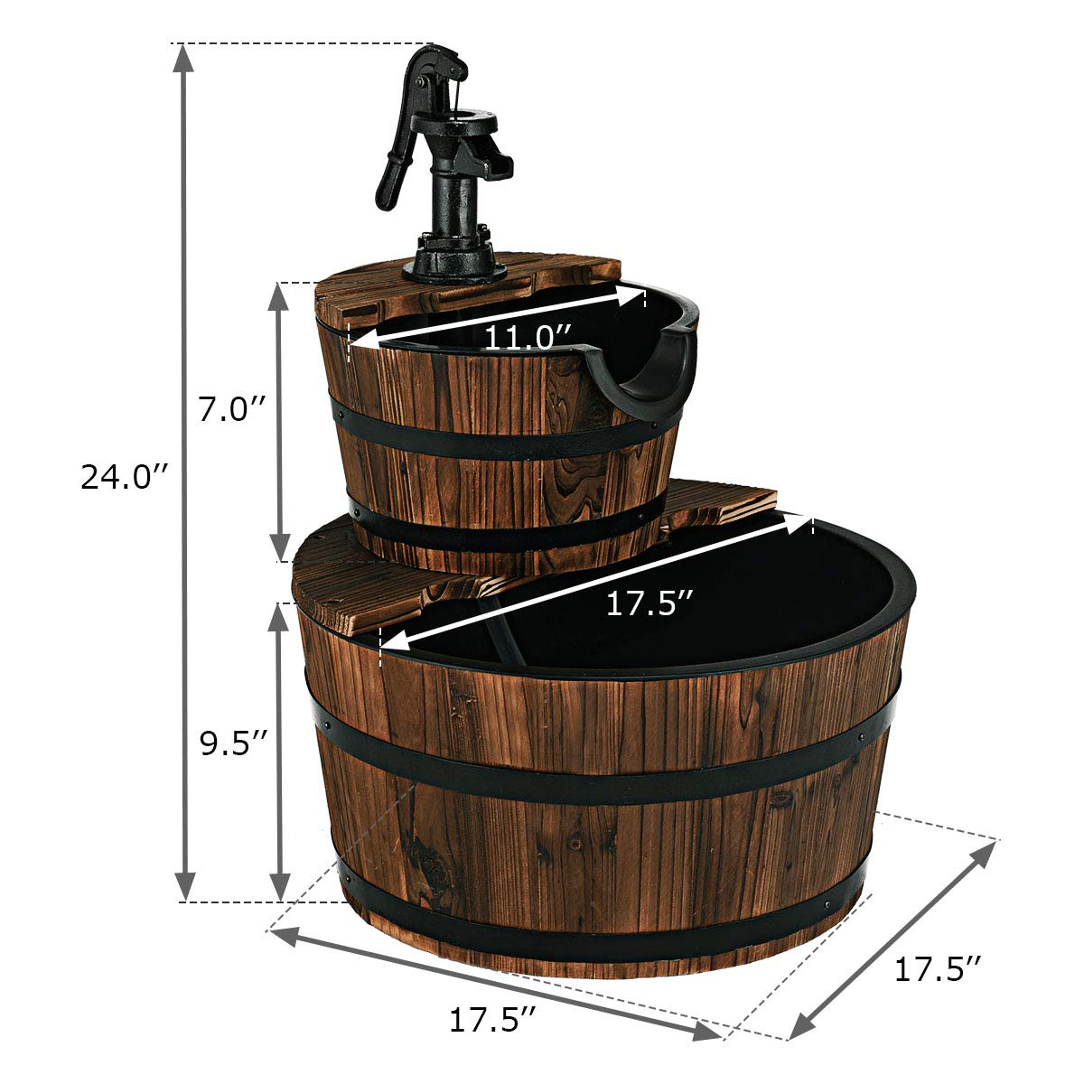 Giantex 2-Tier Barrel Waterfall Fountain with Hand Pump