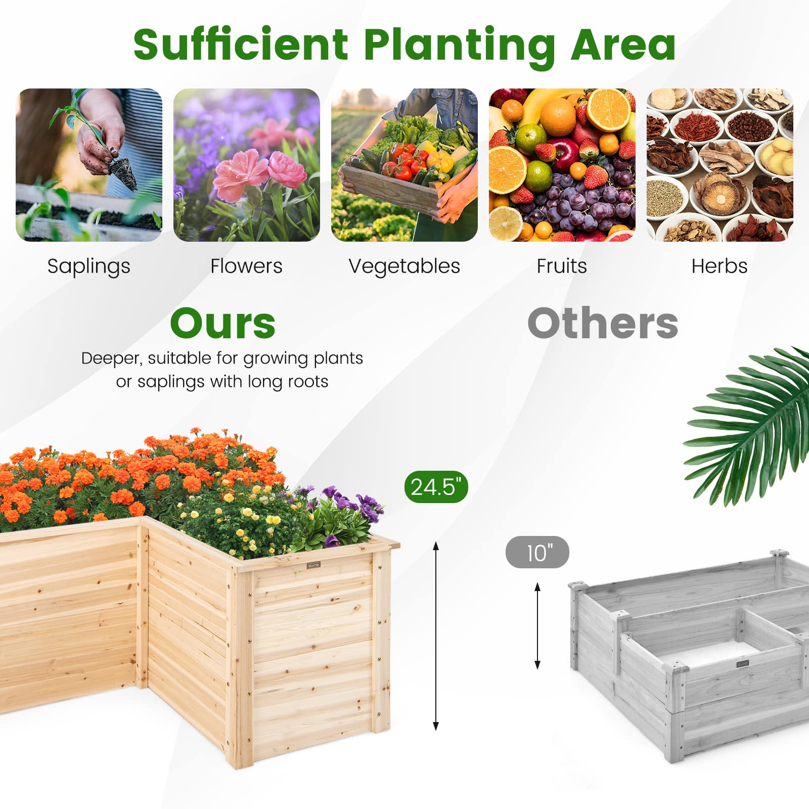 Giantex Raised Garden Bed, 47.5" x 47.5" x 24.5" Wooden Planter Box, Outdoor L-Shaped Deep Garden Bed for Sapling Flower Herb Vegetable Fruit