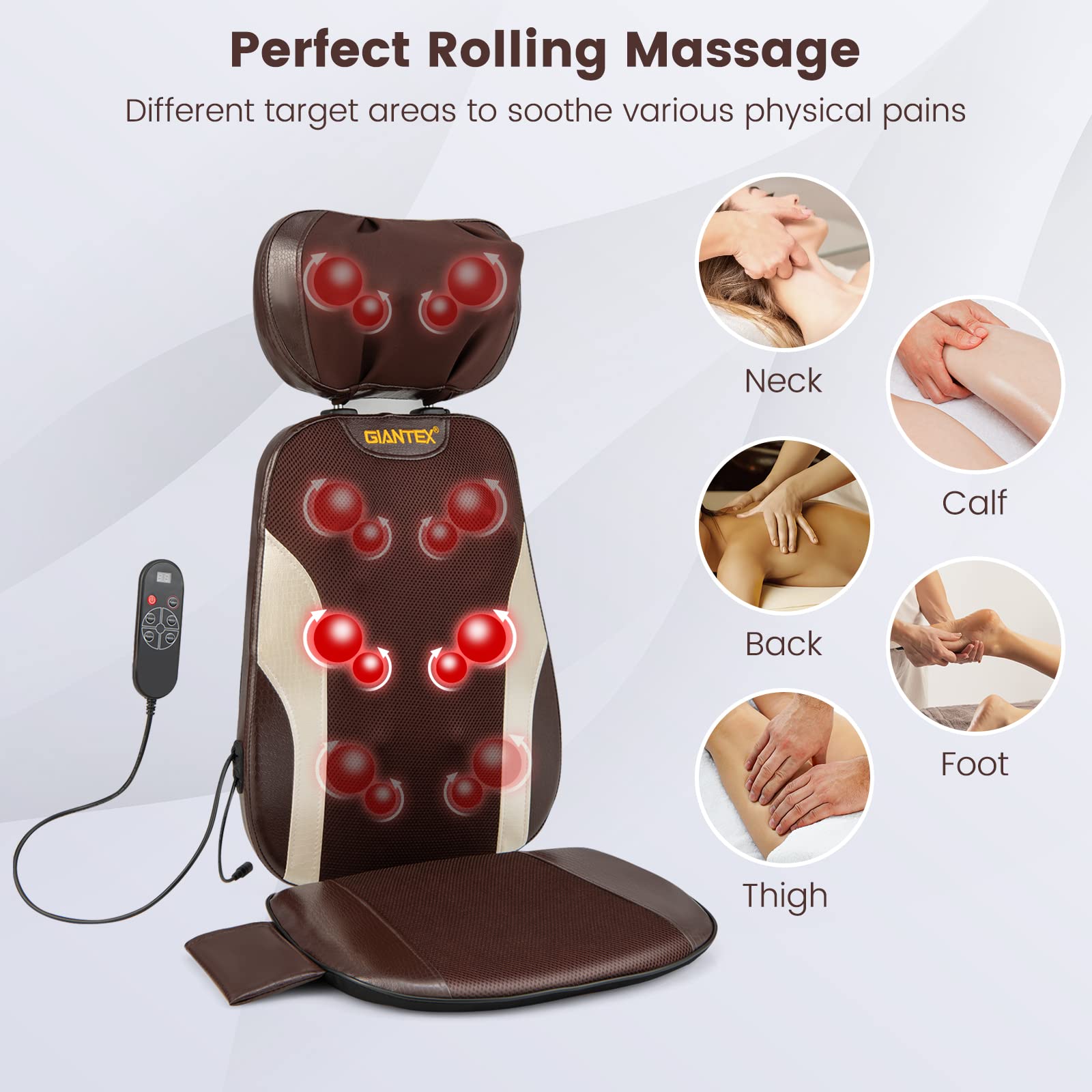 Giantex Back Massager Chair Pad - Chair Massager with Adjustable Neck Pillow, 3 Speeds & 3-Level Timer, Brown