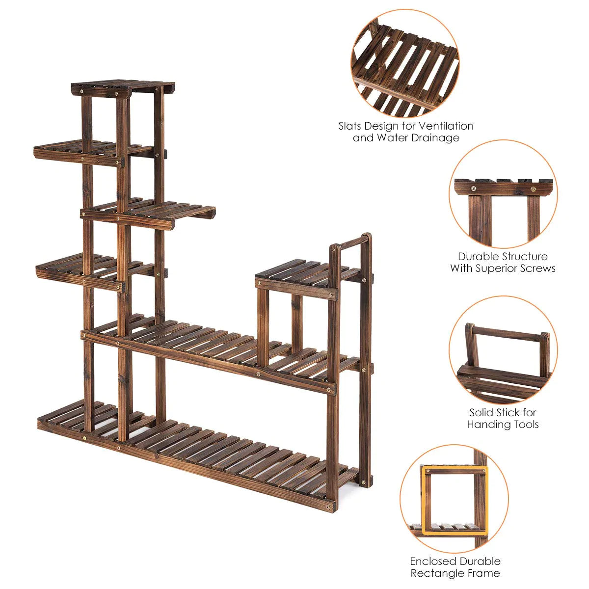Giantex Flower Rack Wood Plant Stand Wood Shelves Bonsai Display Shelf, 7 Tiers