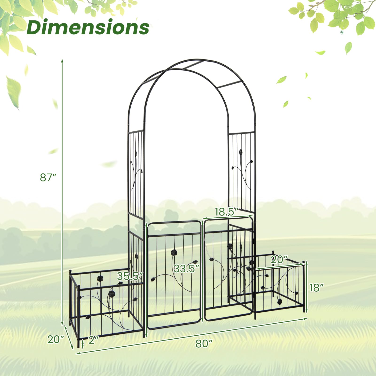 Giantex Garden Arch with Planter - 87 inch Metal Garden Arbor with Gate