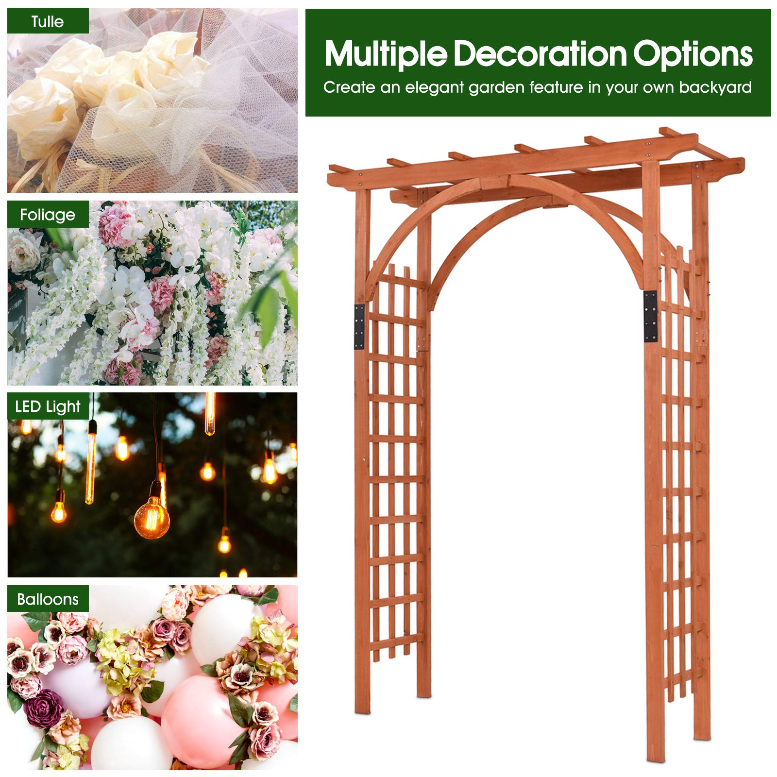 Giantex 85in Wood Arbor Wedding Arch Garden Trellis Pergola Arbor