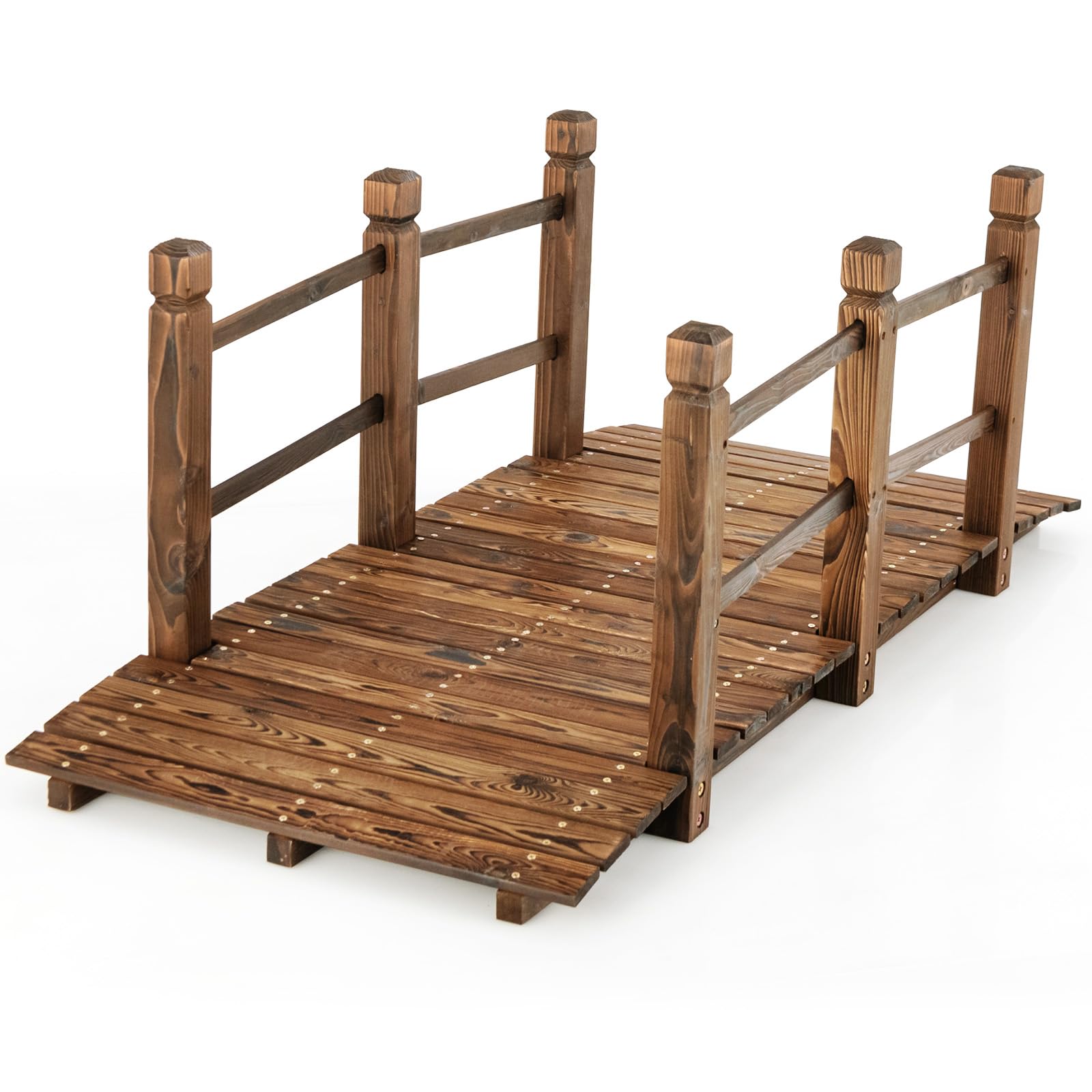 Giantex 5 ft Garden Bridge - Stained Wood Arc Footbridge Walkway