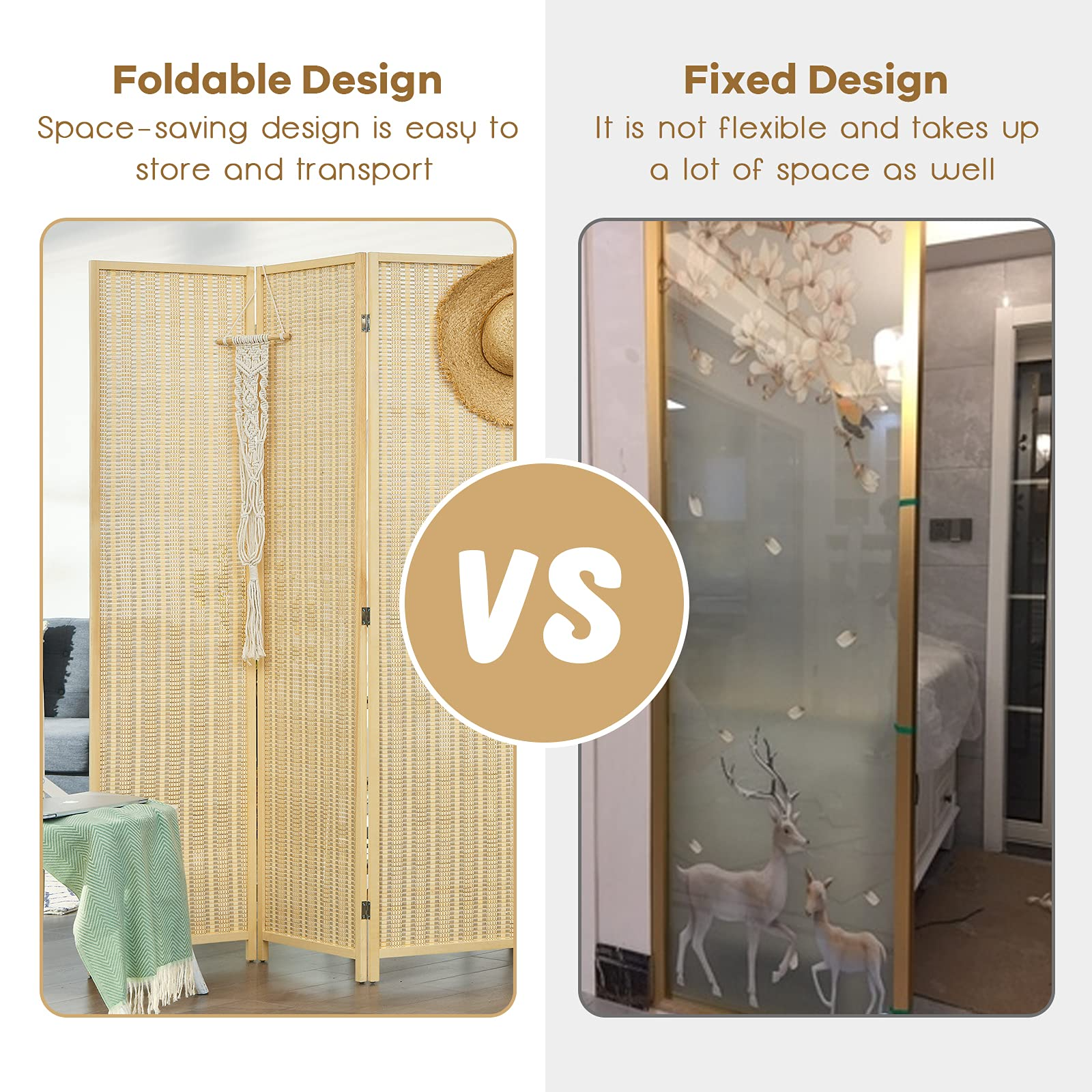 Giantex 4 Panel 6 Ft Tall Bamboo Room Divider, Folding Privacy Screen, Natural