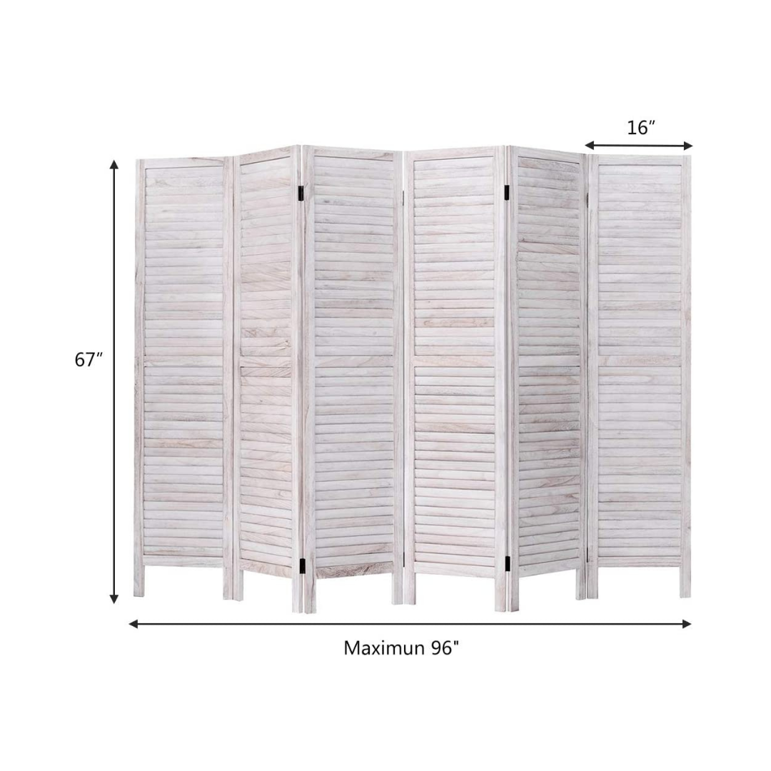 6 Panel Wood Room Divider, 5.6 Ft Tall Oriental Folding Freestanding Partition Privicy Room Dividers Screen for Home (White)