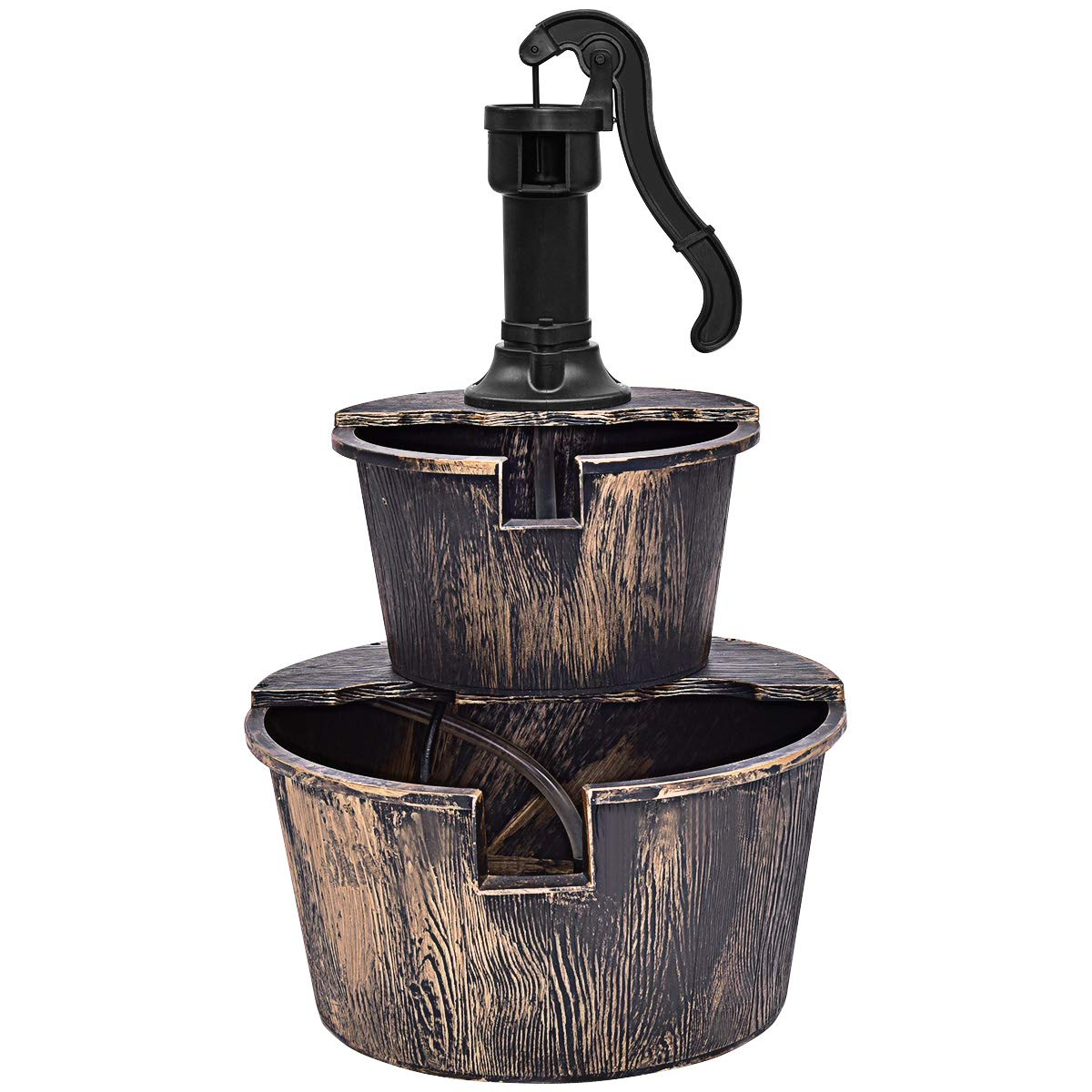 Giantex 2-Tier Rustic Barrel Waterfall Fountain with Pump
