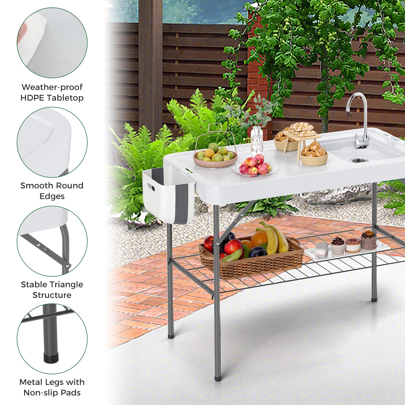 Giantex Folding Fish Cleaning Table, Fillet Cutting Station w/Sink, Faucet, Spray Nozzle, Drain Hose