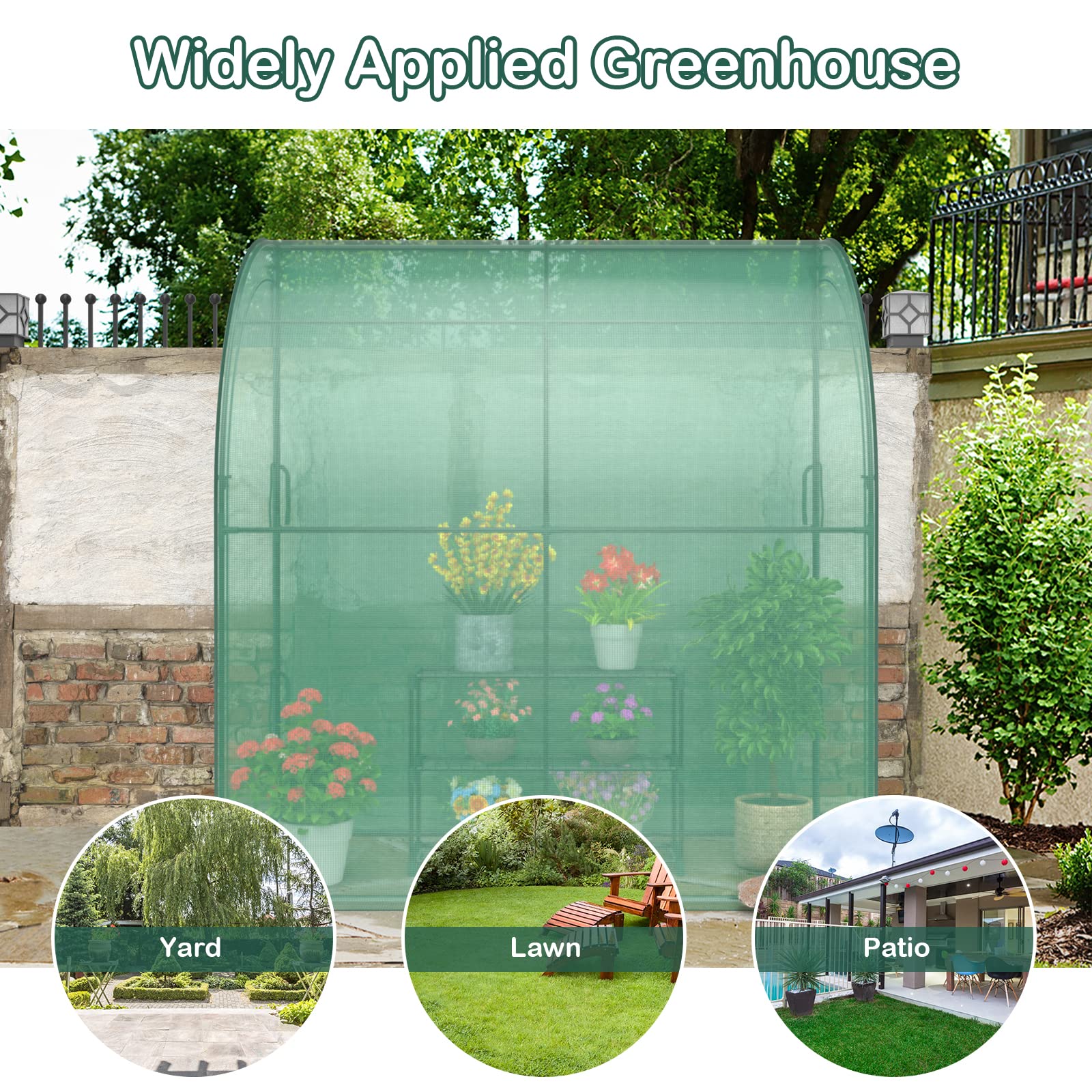 Giantex Walk-in Lean-to Greenhouse - with 3-Tier Plant Stand, 7’x 3.5’x 7’ Green House, PE Grid Cover