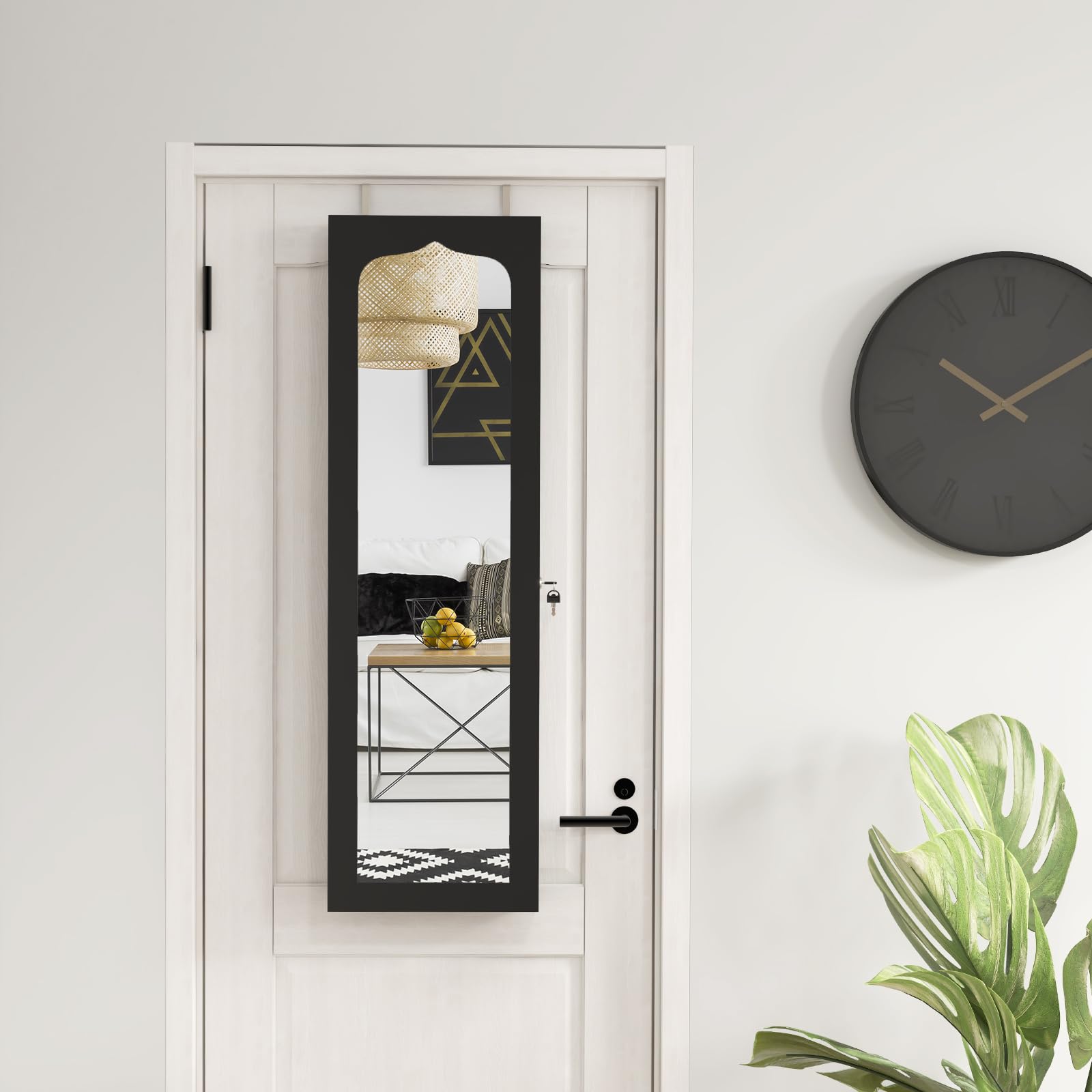 CHARMAID Jewelry Cabinet Armoire, Wall Mount Door Hanging, Lockable Jewelry Organizer with 47.5'' Full Length Mirror