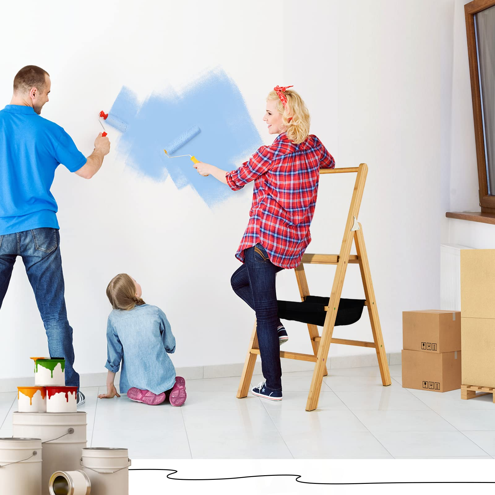 100% Bamboo Folding Step Stool with Handrail | 3 Step Ladder