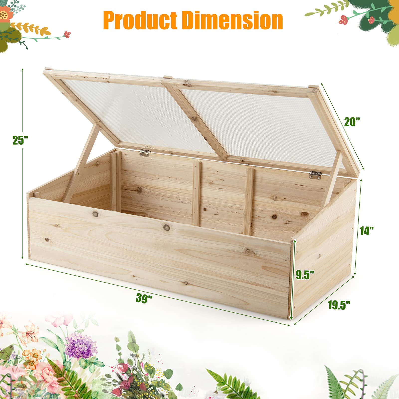 Giantex Wood Cold Frame, Mini Garden Greenhouse, Transparent Flip Top Lid(Farmhouse)