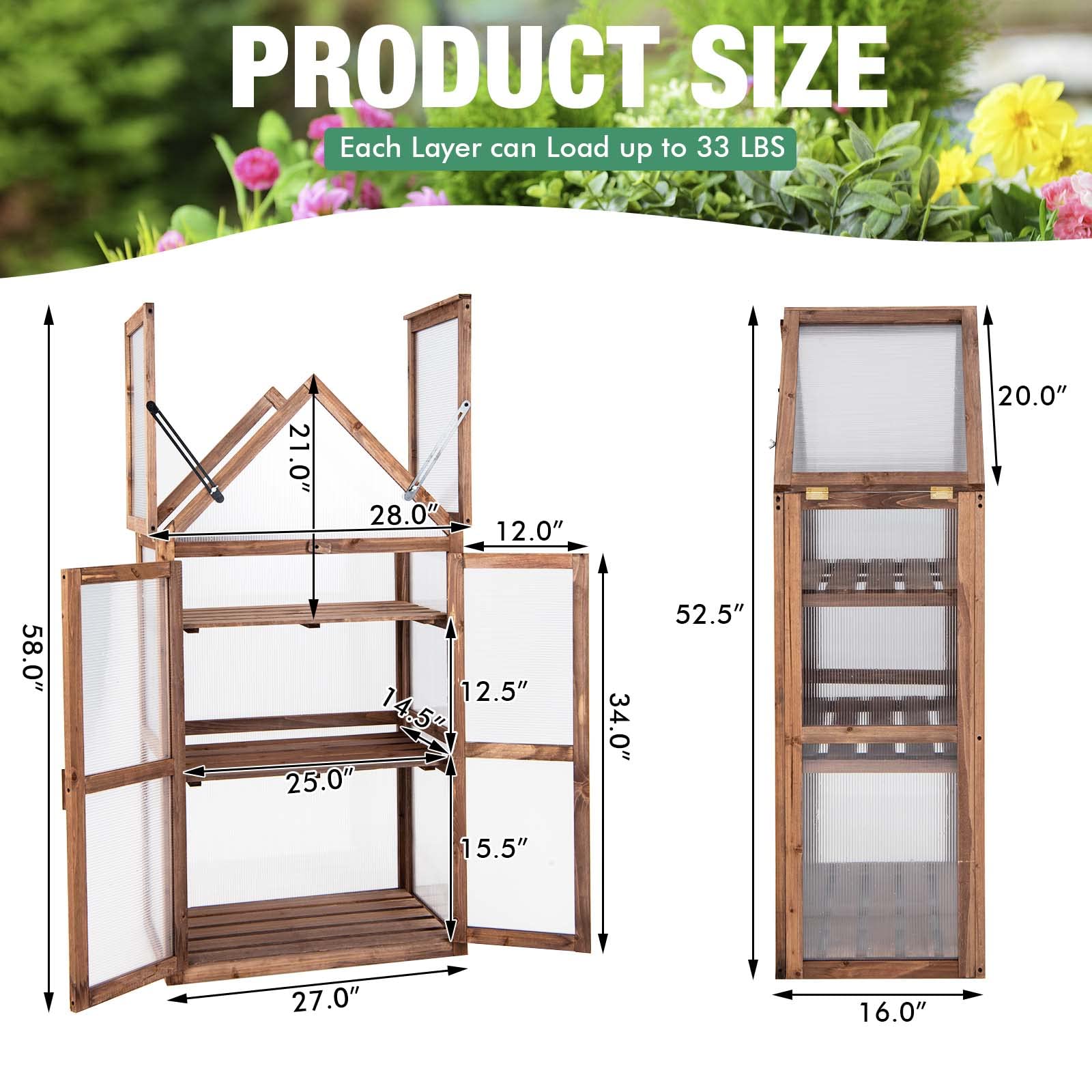 Giantex 3-Tier Garden Cold Frame, Portable Wooden Mini Greenhouse Storage Shelves