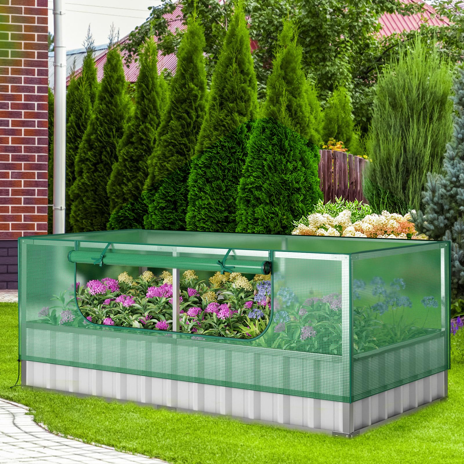 Giantex 69”x36”x28” Raised Garden Bed with Cover, 16.5 Cu.Ft Galvanized Steel Planter Box Kit