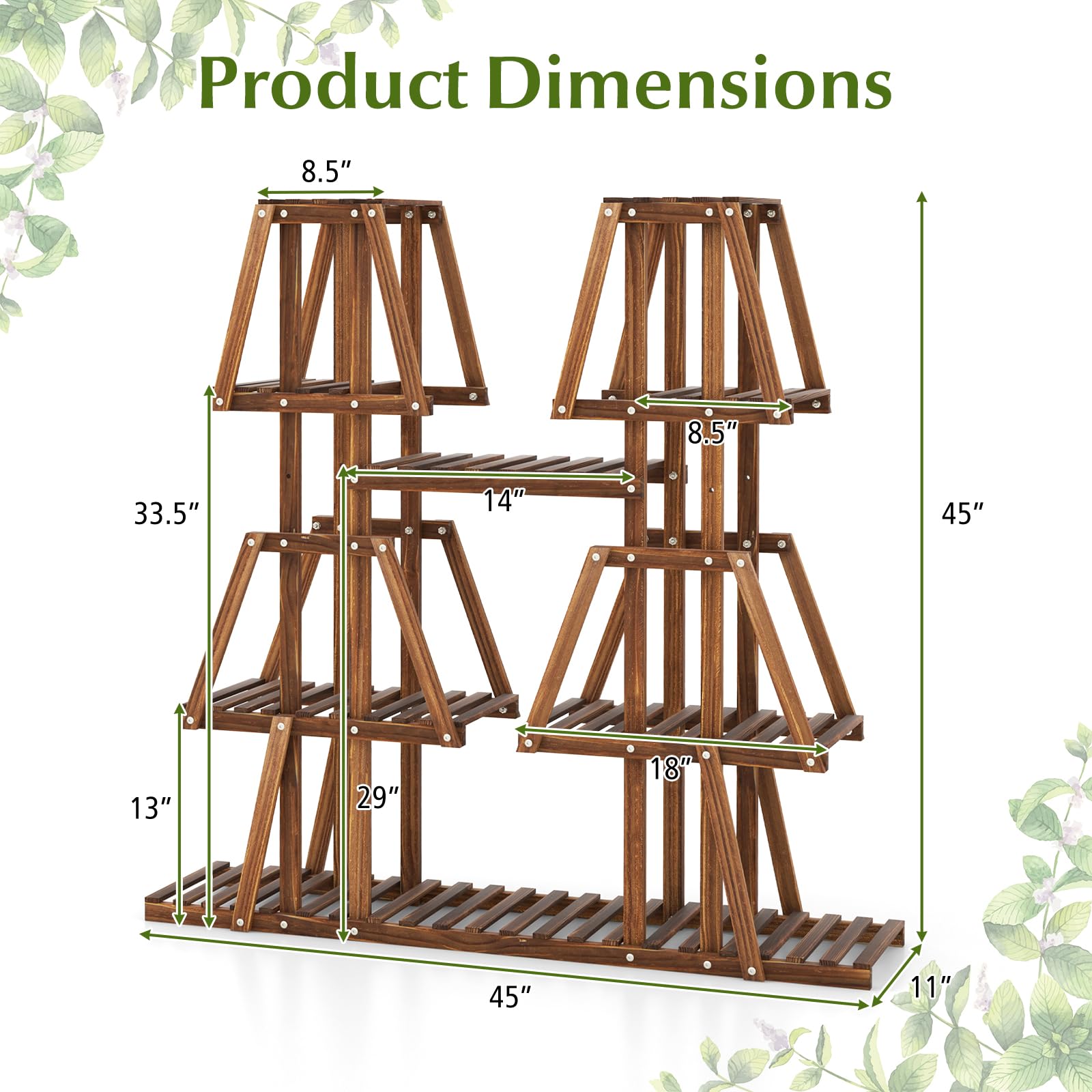 Giantex Wood Plant Stand, 5-Tier 10 Potted Trapezoid Plant Holder Rack for Multiple Plants