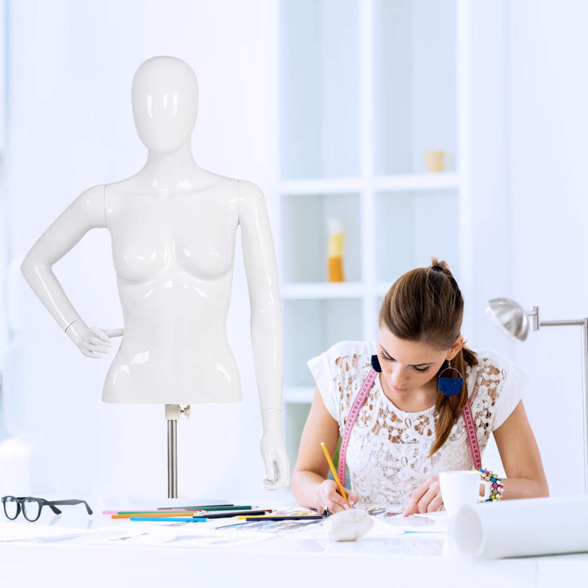 Female Mannequin Torso Adjustable Height Detachable Arms Dress Form