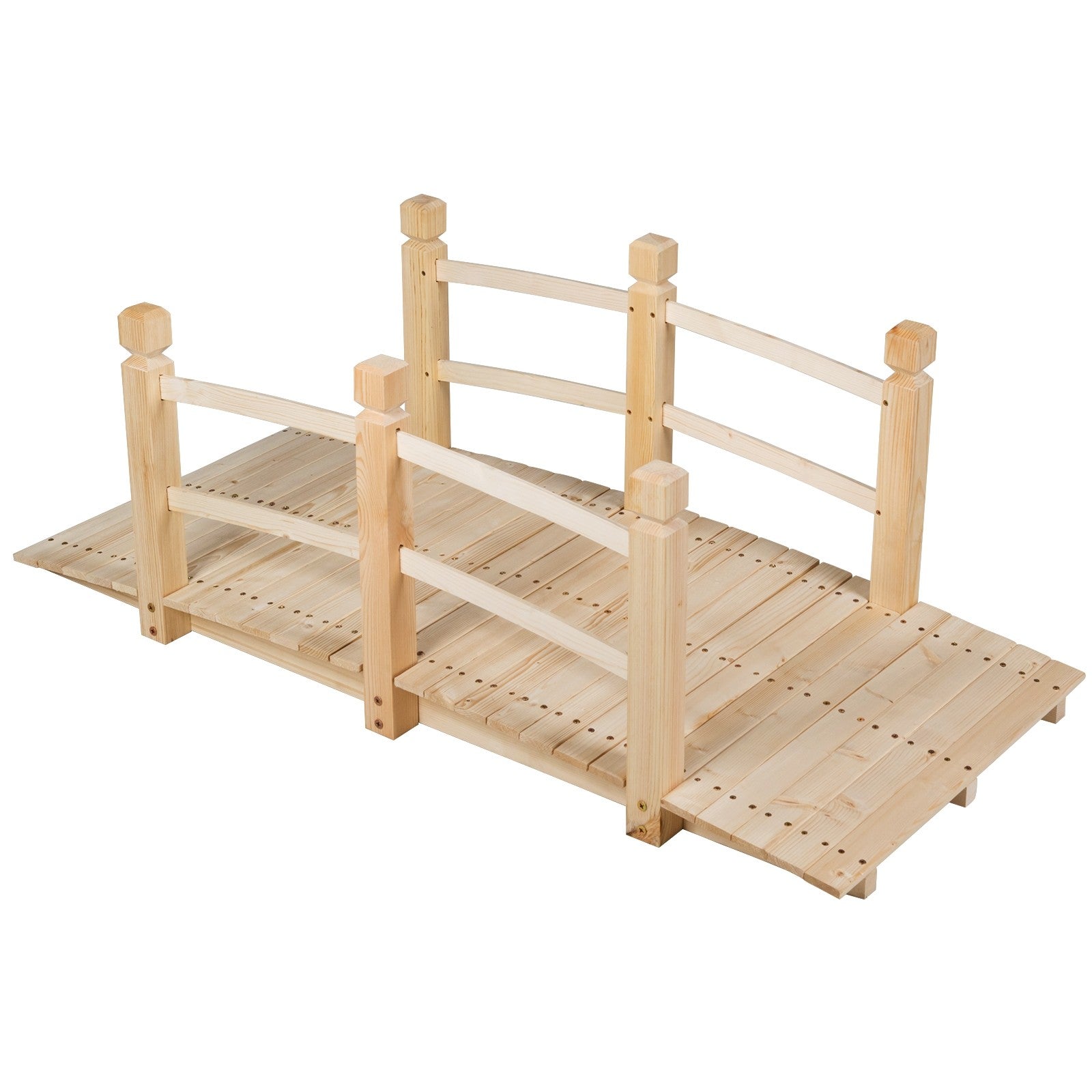 Giantex 5 Ft Wooden Garden Bridge, Stained Wood/Natural Wood Garden Bridge