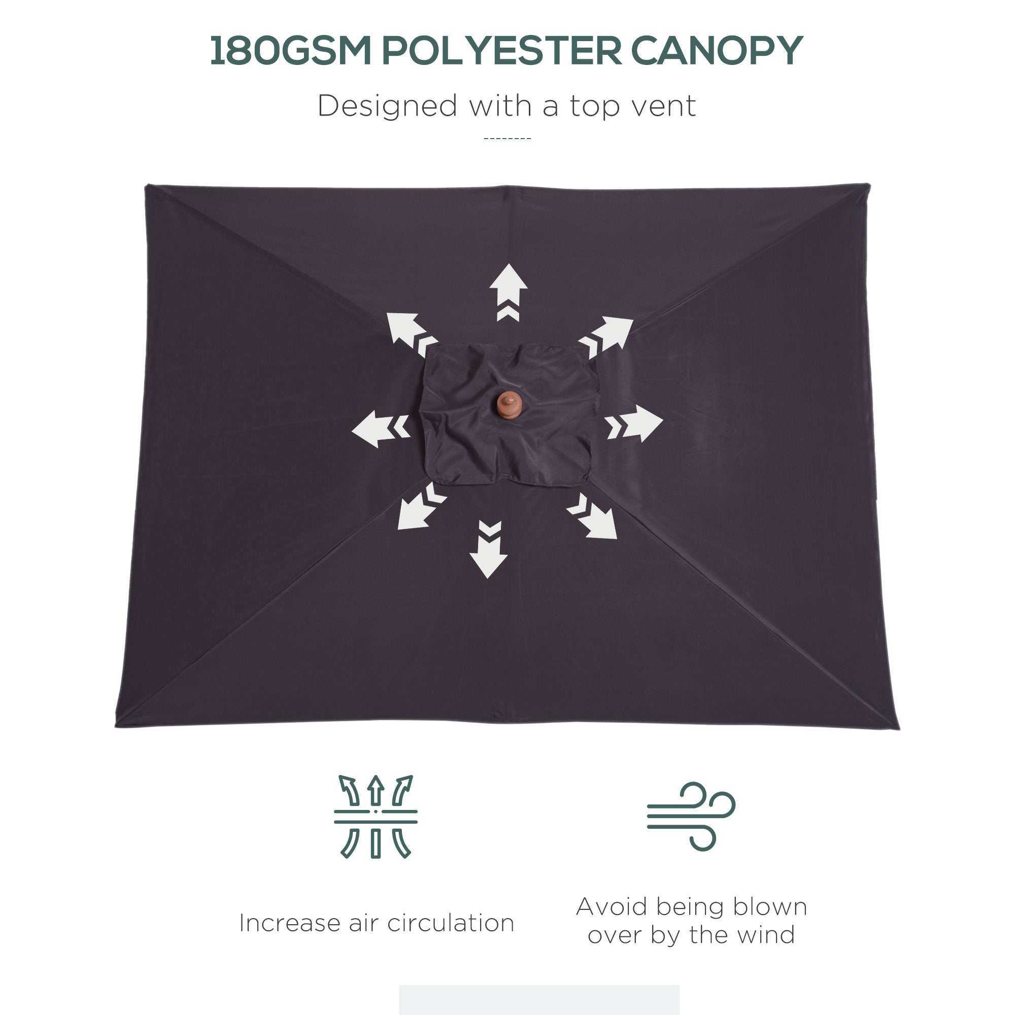 Outsunny Market Umbrella: 6.6x5ft Square Wooden Tilt 6 Bamboo Ribs Dark Grey