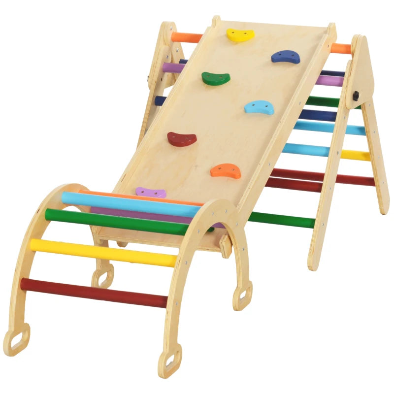 Qaba 5 in 1 Pikler Triangle Set with Ladder, Ramp, Arch, for 18-48 months, Multicolour