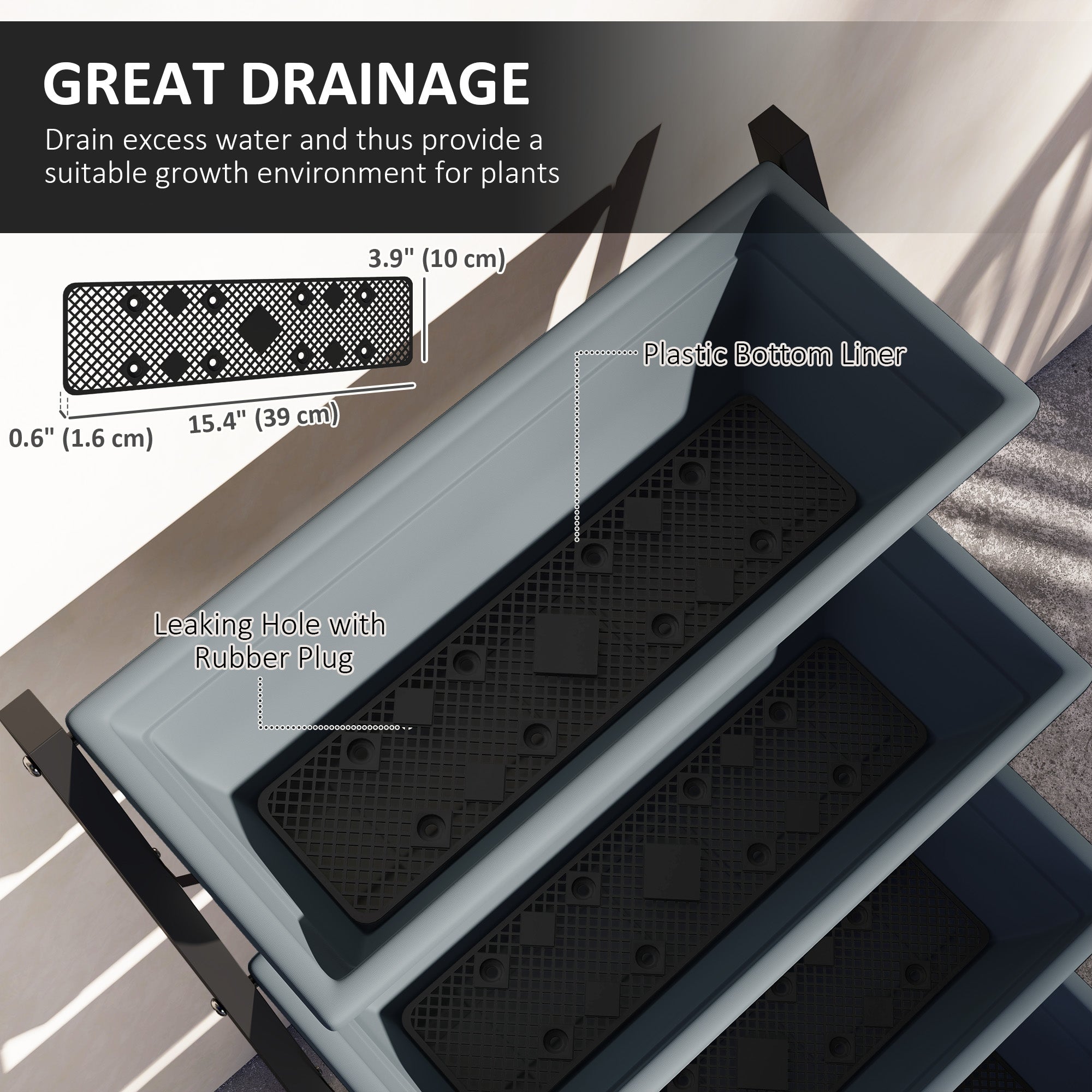 Outsunny 5-Tier Raised Garden Bed Plant Stand Flower Pots with Leaking Holes Grey