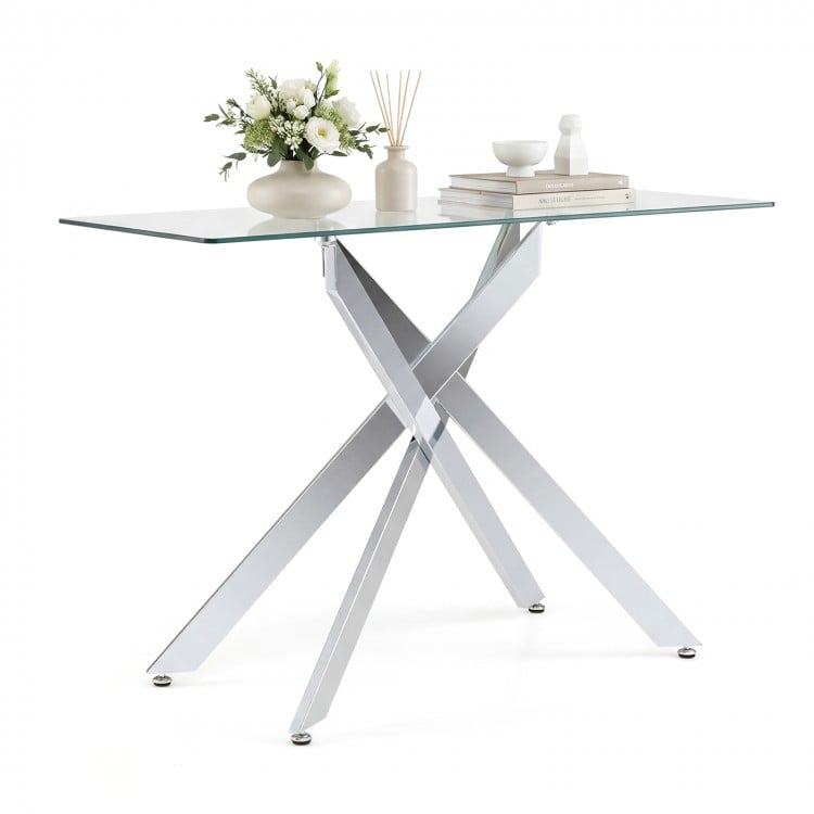 Glass Console Table Modern Entryway Table with Clear Tempered Glass Top-Silver