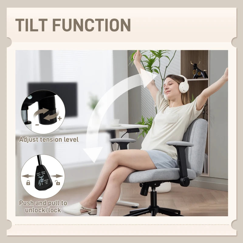 Criss Cross Chair with Flip-up Armrests, Wheels, Wide Office Chair with Adjustable Height, Tilting, Grey