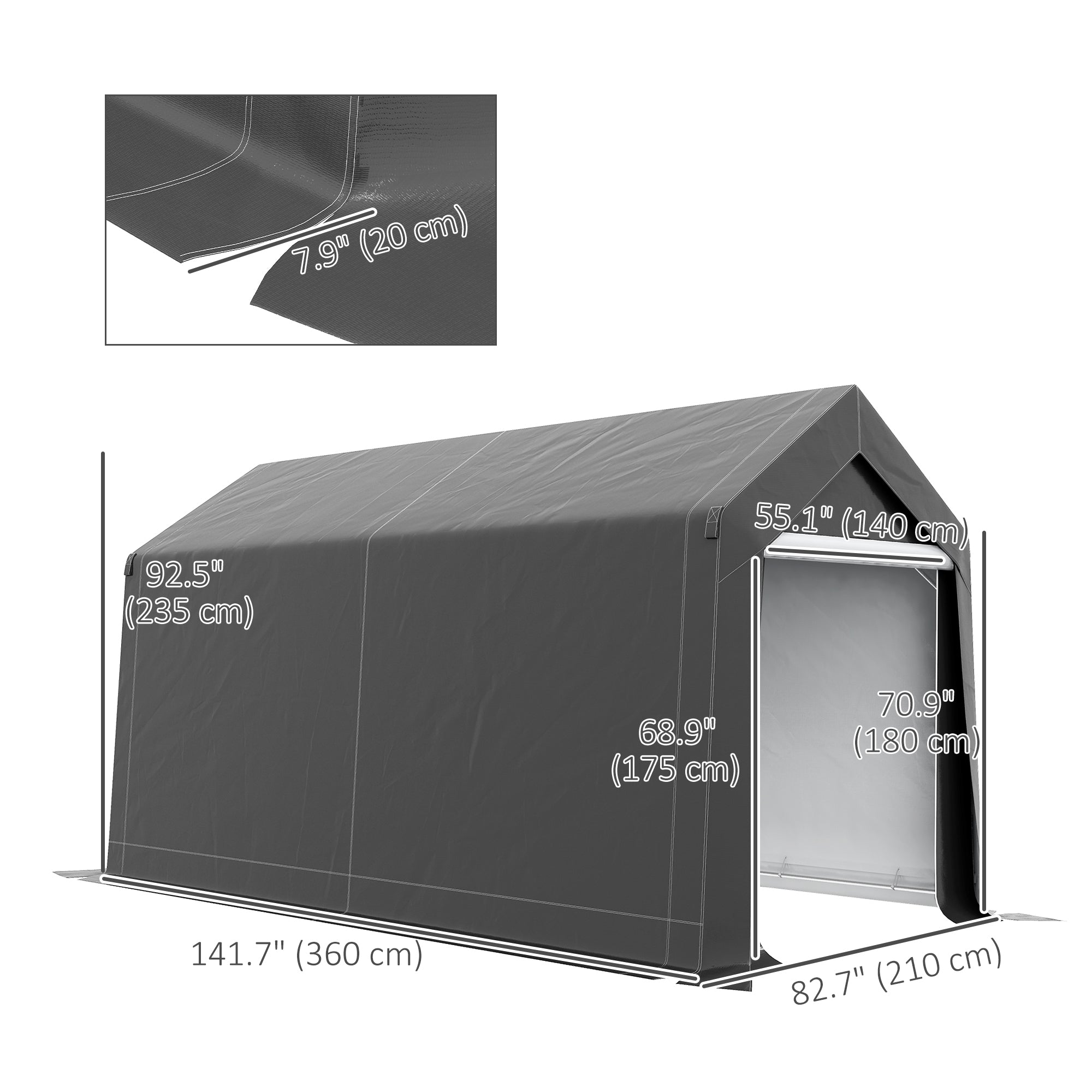 Outsunny 7' x 12' Outdoor Storage Shed Portable Garage with Roll-up Door for Motorcycle, Bike, Garden Tools, Dark Grey