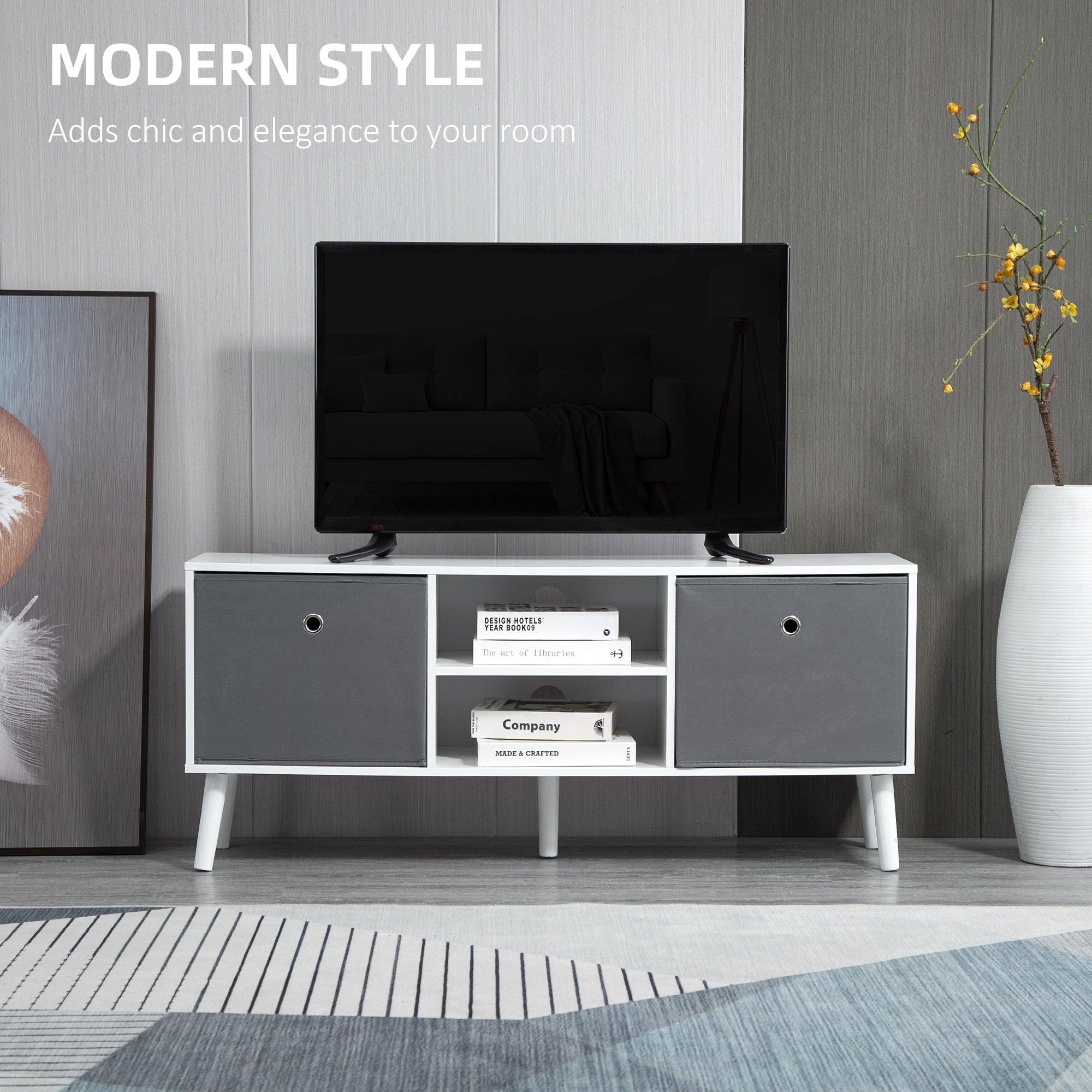 HOMCOM Modern TV Stand Cabinet Foldable Drawers Shelves for Living Room Bedroom