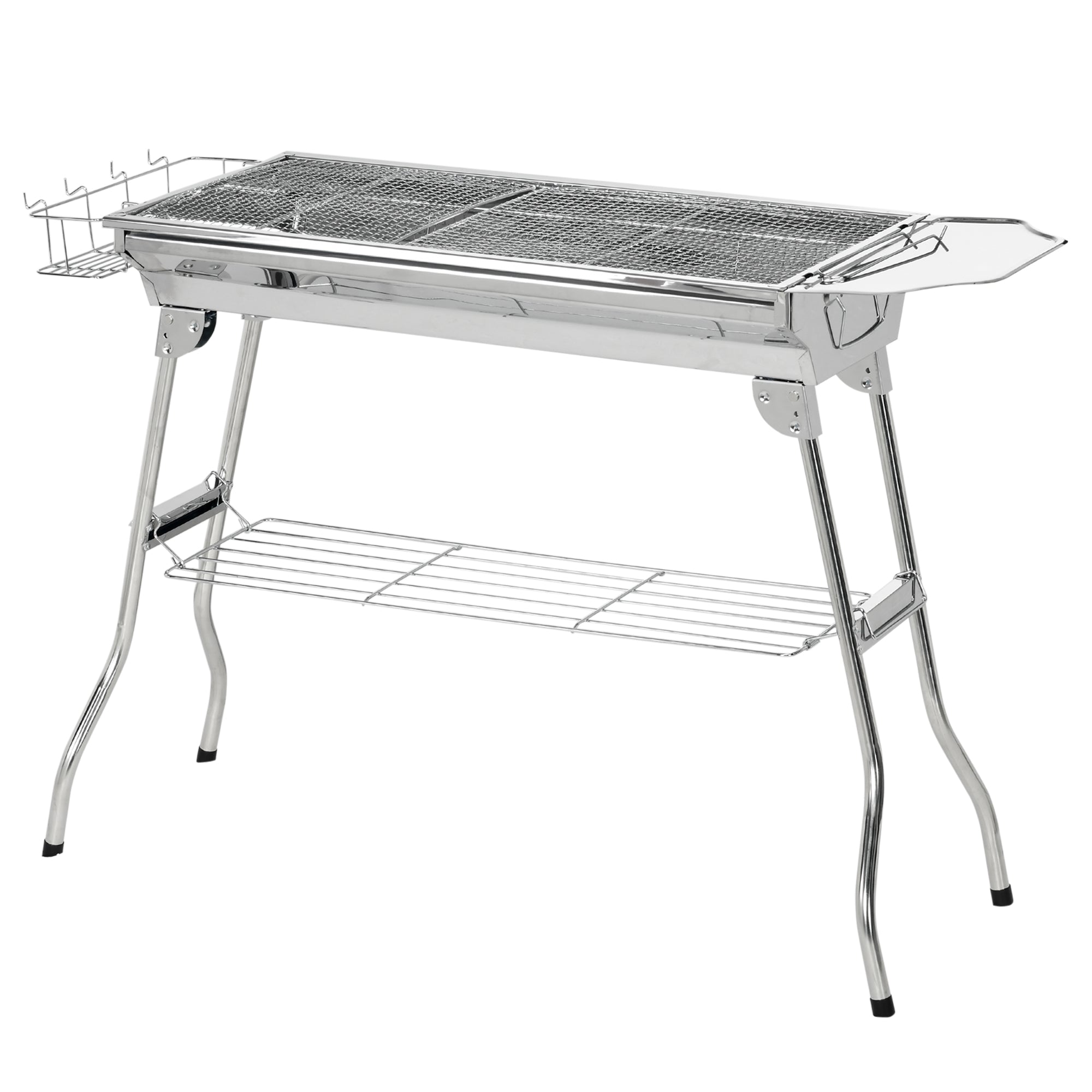Outsunny Stainless Steel Portable Charcoal Grill Folding BBQ with Shelf Basket Pan for Camping Travel