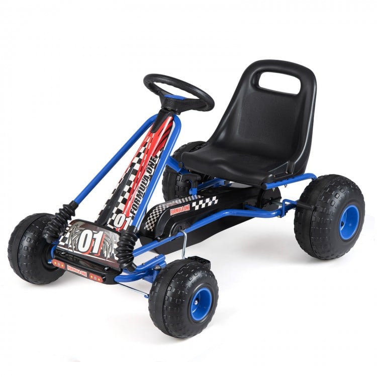 Go Kart for Kids 4 Wheels Pedal with Adjustable Seat and Multi-Terrain Wheels-Blue