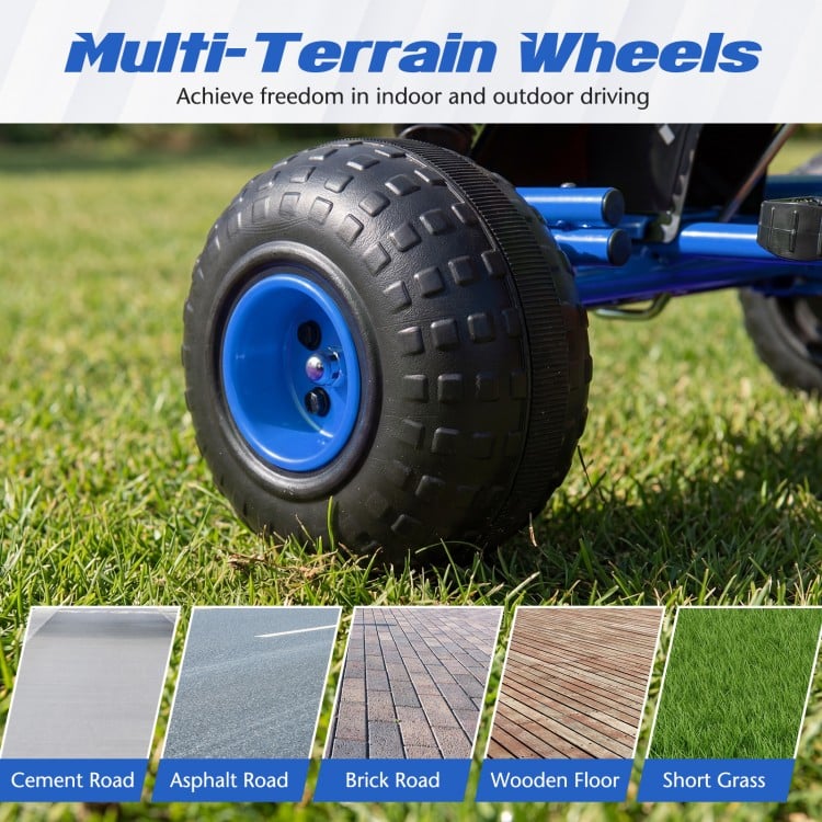 Go Kart for Kids 4 Wheels Pedal with Adjustable Seat and Multi-Terrain Wheels-Blue