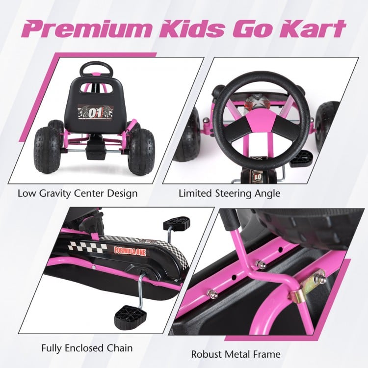 Go Kart for Kids 4 Wheels Pedal with Adjustable Seat and Multi-Terrain Wheels-Pink