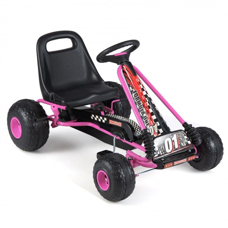 Go Kart for Kids 4 Wheels Pedal with Adjustable Seat and Multi-Terrain Wheels-Pink