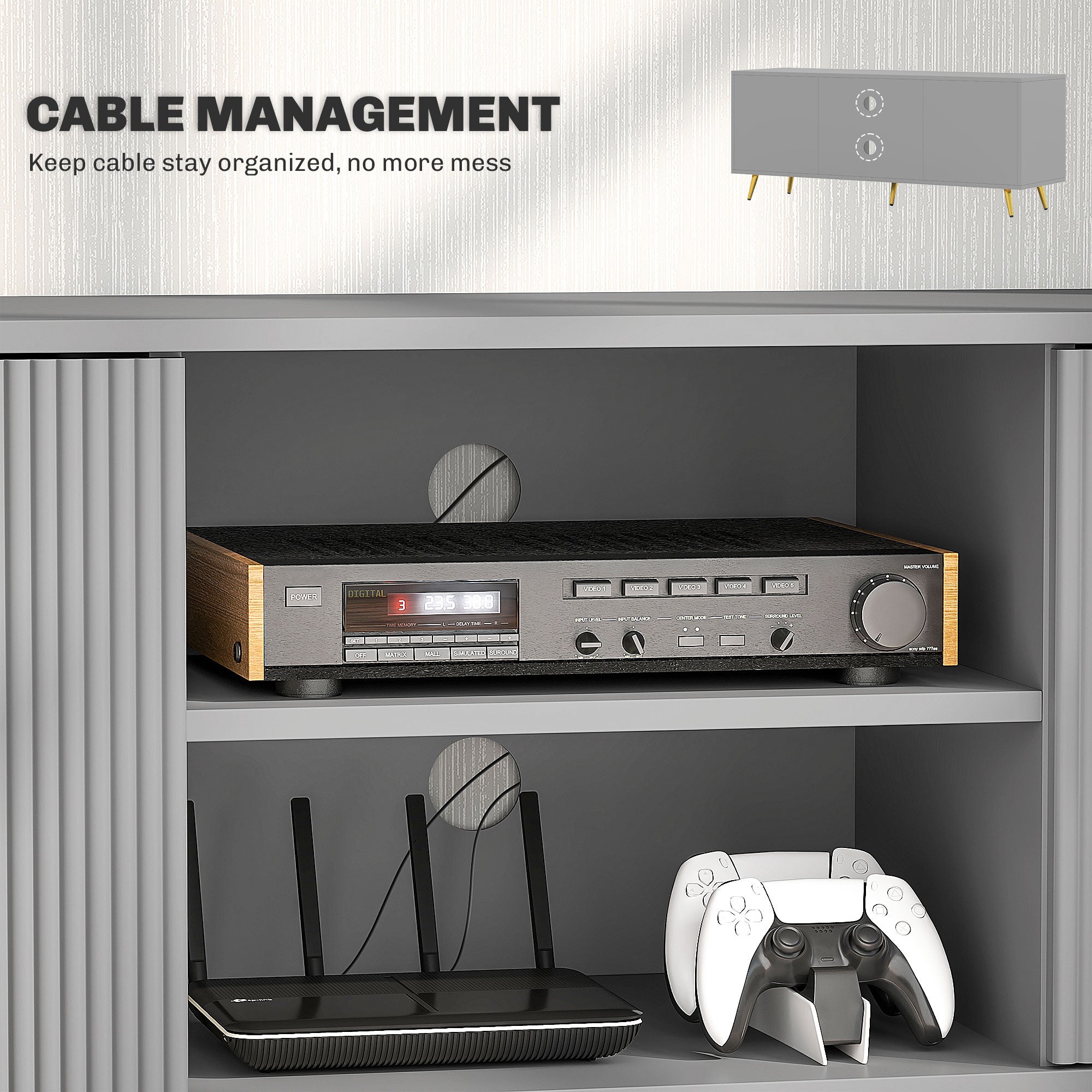 HOMCOM TV Stand with Storage for 55 Inch TV, Modern TV Cabinet with 2 Open Shelves and 2 Cabinets for Living Room, Grey