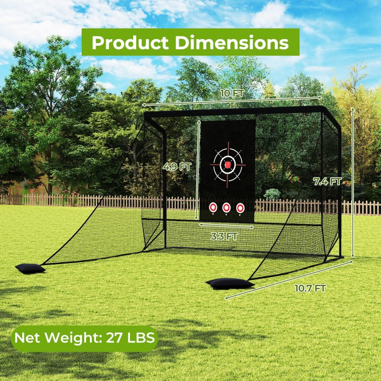 Golf Practice Hitting Net with Dual Side Barriers, Target Cloth & Metal Frame, Portable Golf Training Cage