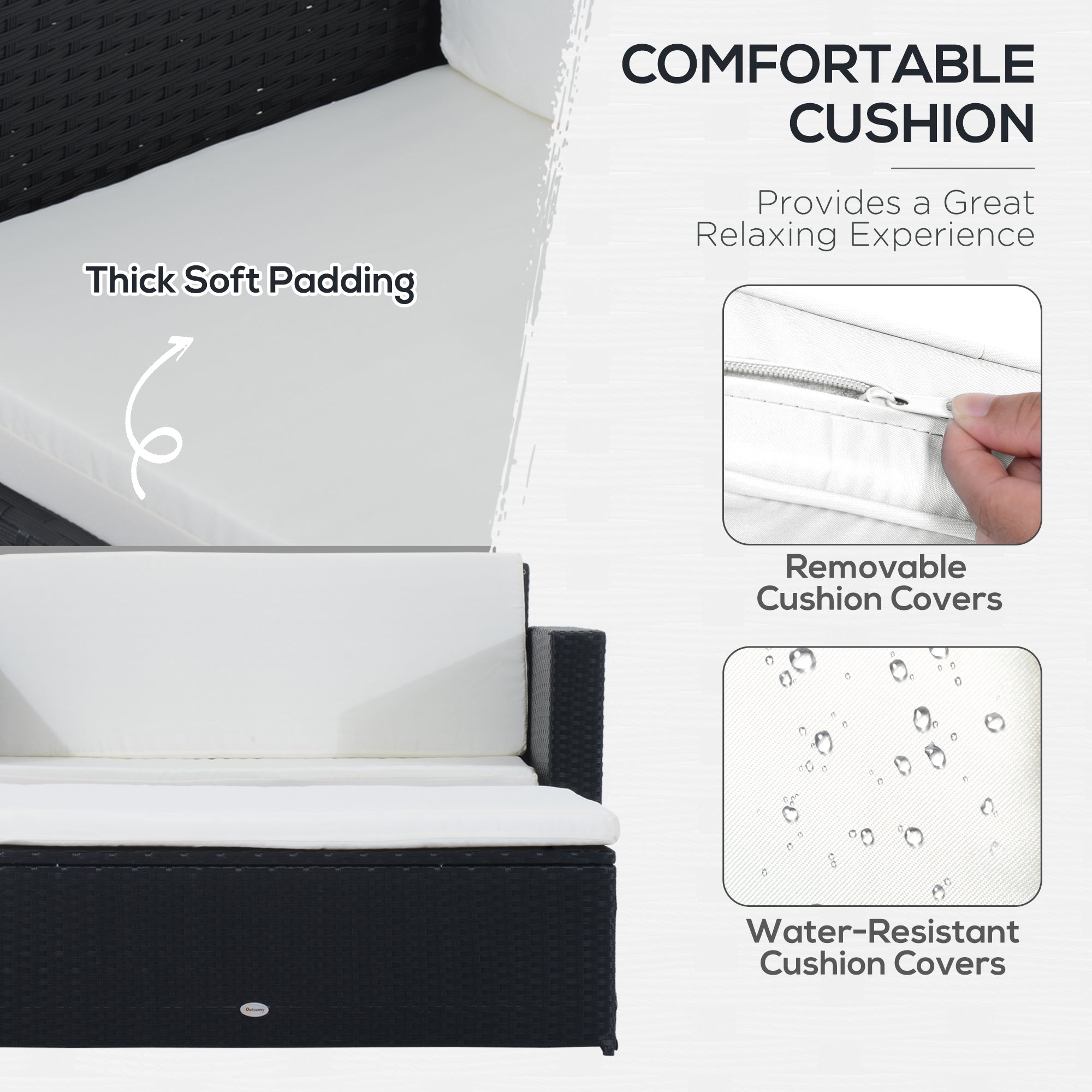 Aosom Rattan Loveseat and Ottoman Set - 2pc Wicker Sofa Table Set with Cushions for Outdoor Patio Furniture