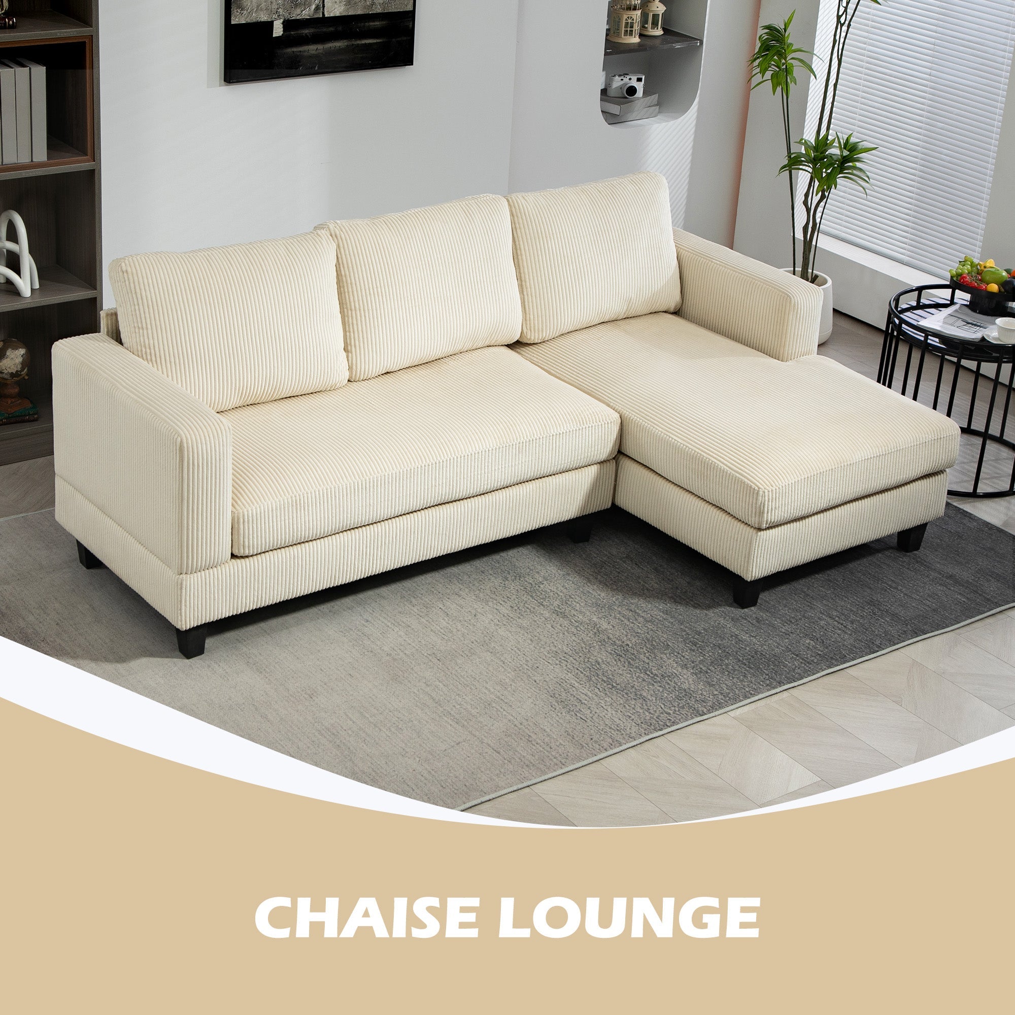 HOMCOM L Shaped Couch, L Shape Sofa with Chaise Lounge and Spring Cushion for Living Room, Bedroom, Beige