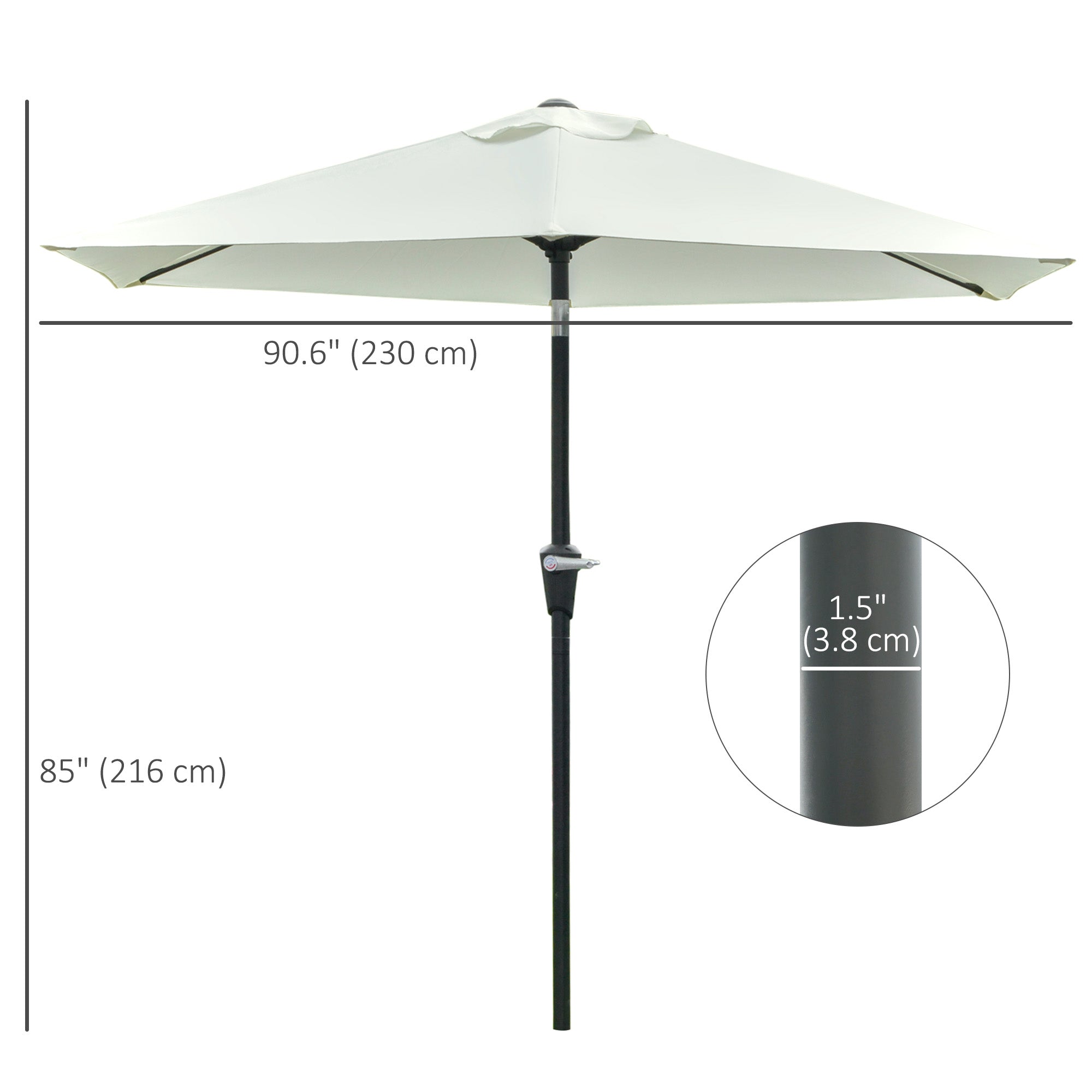 Outsunny Patio Sun Umbrella, Outdoor Parasol with 6 Ribs, Cream White
