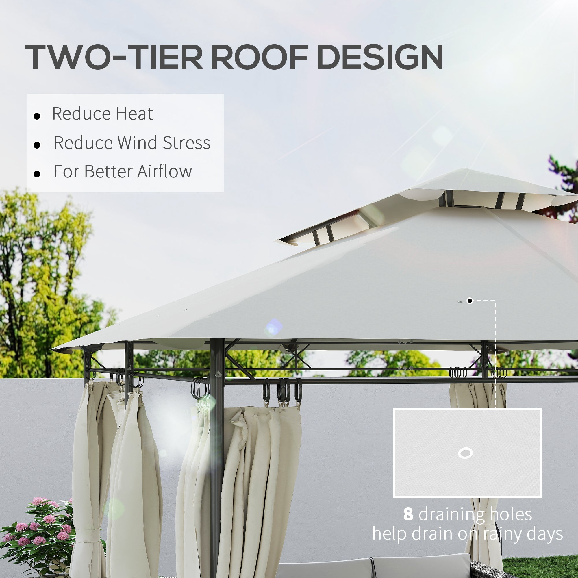 Outsunny 10' x 13' Double Roof Patio Gazebo, Outdoor Gazebo with Curtains, for Garden, Lawn, Backyard and Deck, Cream White