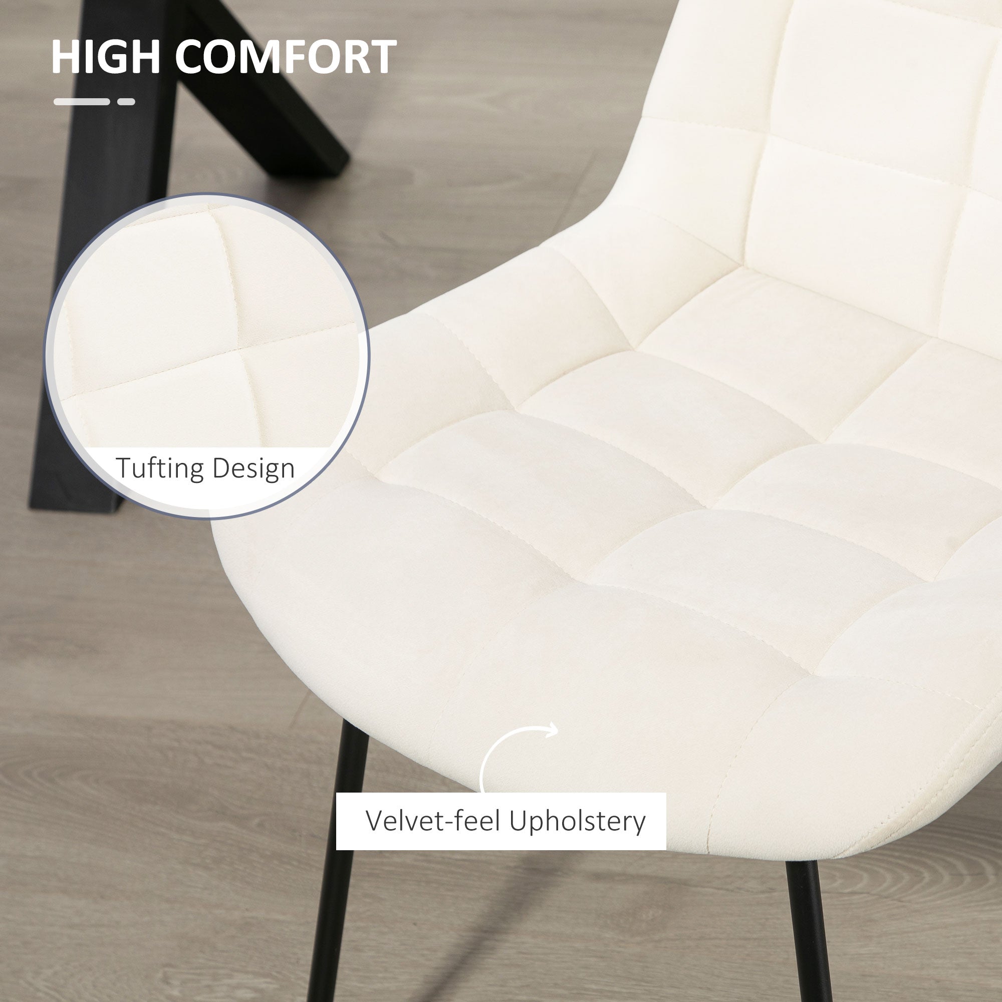 HOMCOM 2 Pieces Dining Chairs, Set of 2 Upholstered Kitchen Chairs with Padded Seat and Steel Legs for Living Room Cream White