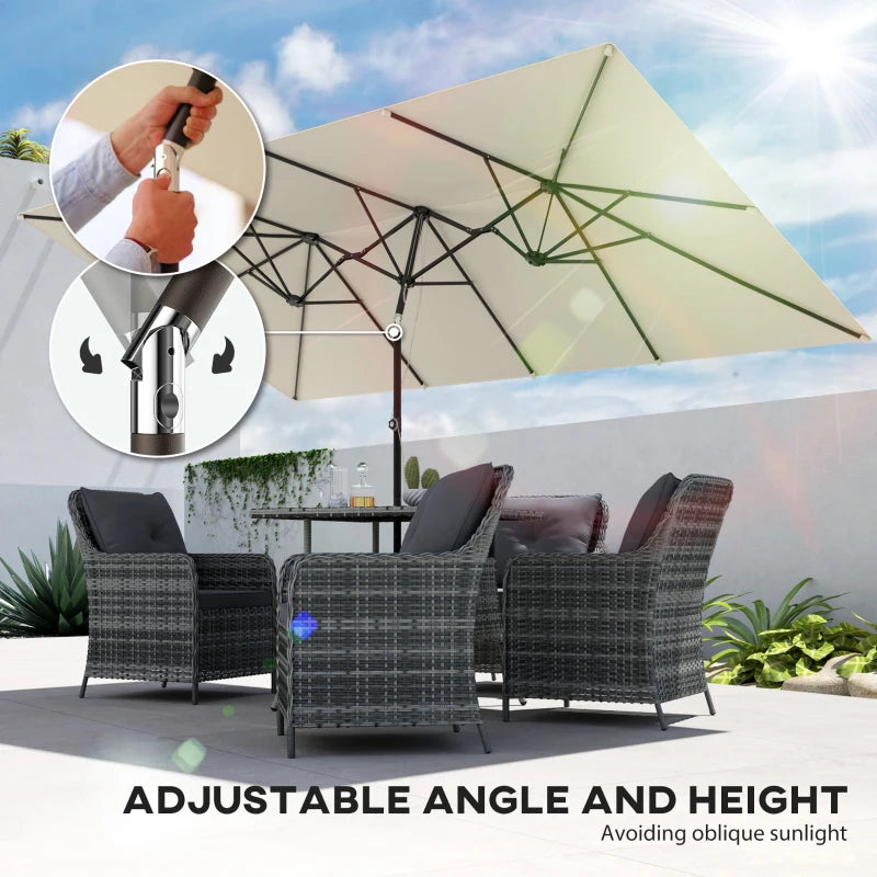 Double-Sided Patio Umbrella Parasol with Tilt, Adjustable Height, Vents and 12 Ribs, for Garden, White