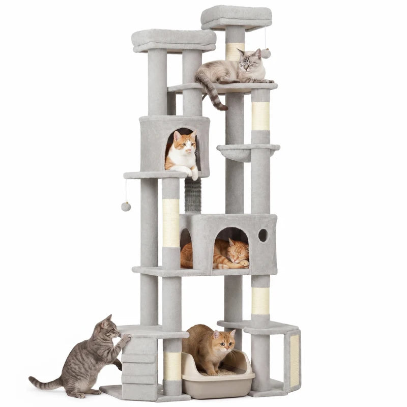 79" Tall Cat Tree for Large Cats with 2 Condos, 2 Beds, Hammock & 5 Scratching Posts