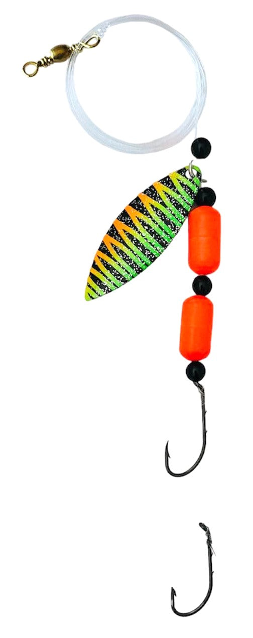 Fluorocarbon Willow Leaf Floating Worm Harness – Green Striper Blade