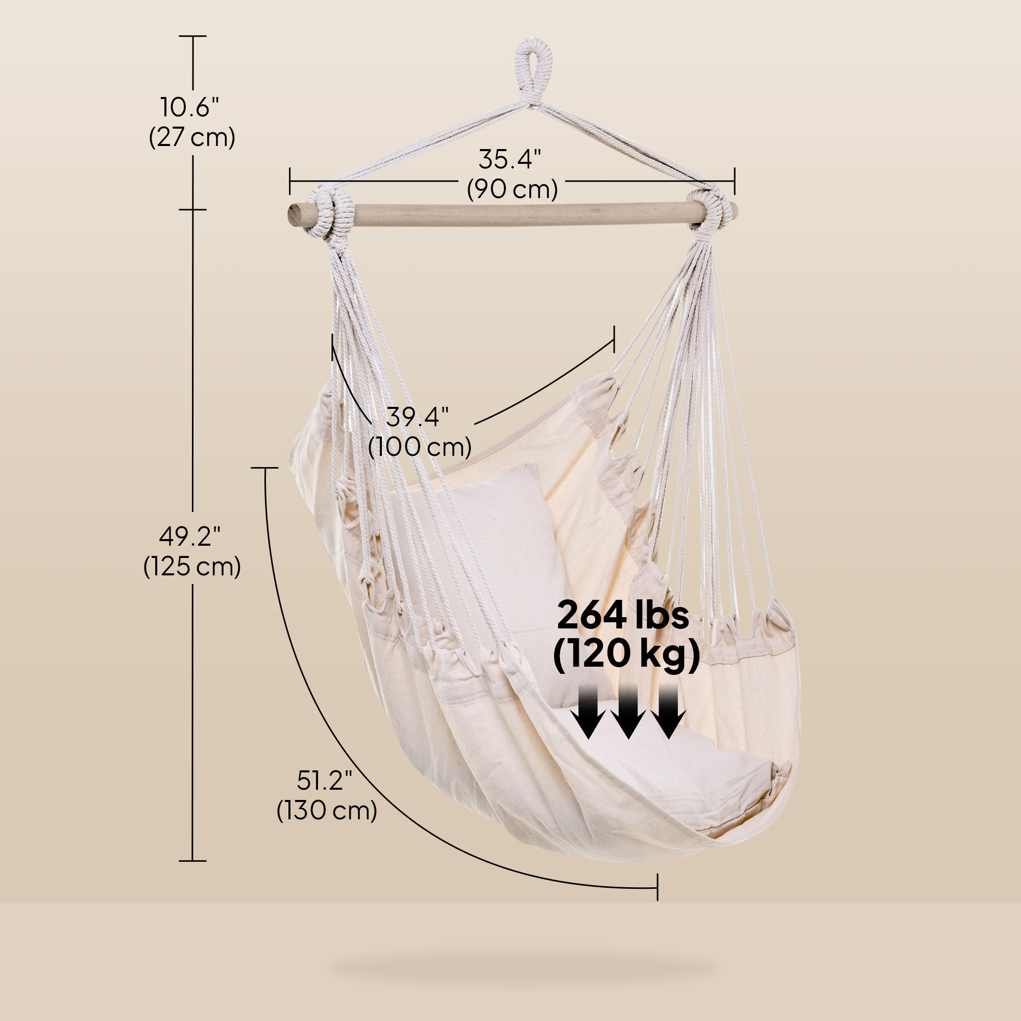 Outsunny Hammock Chair Swing Hanging Macrame Chair Cotton Two Soft Seat Cushions Bedroom Indoor Outdoor Ideal Gift Kids